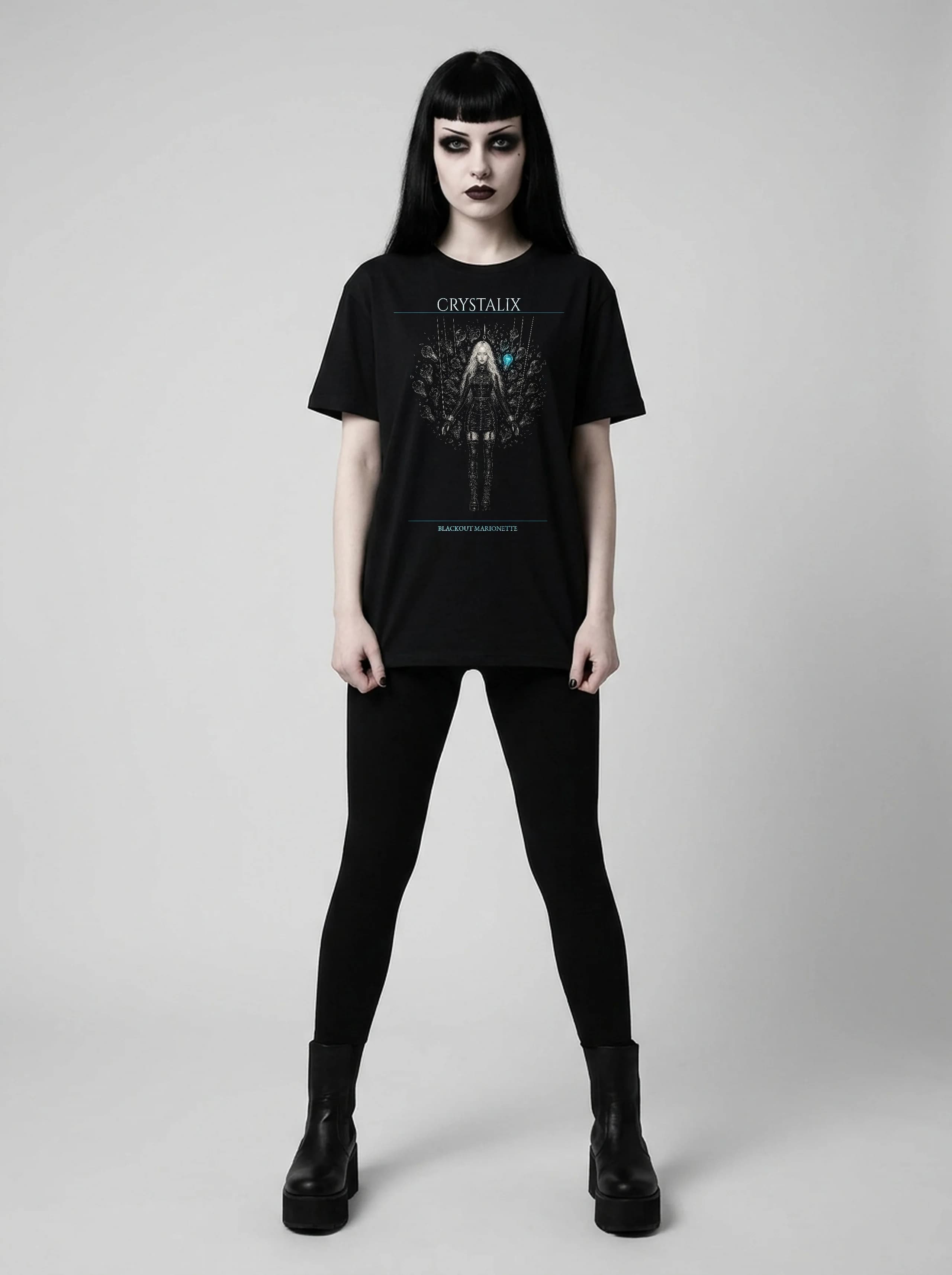 Crystalix T-Shirt: female model, full length