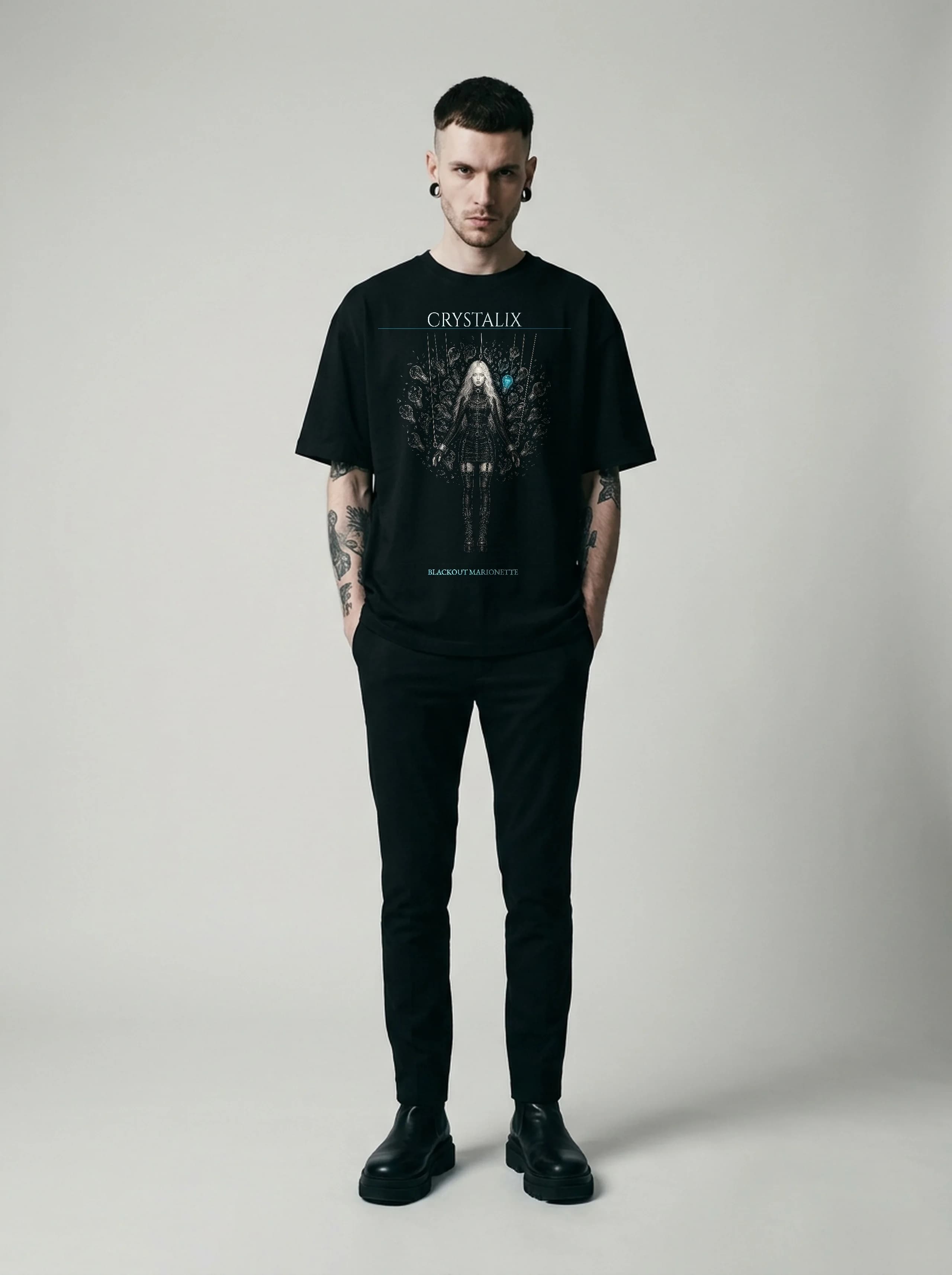 Crystalix T-Shirt: male model, full length