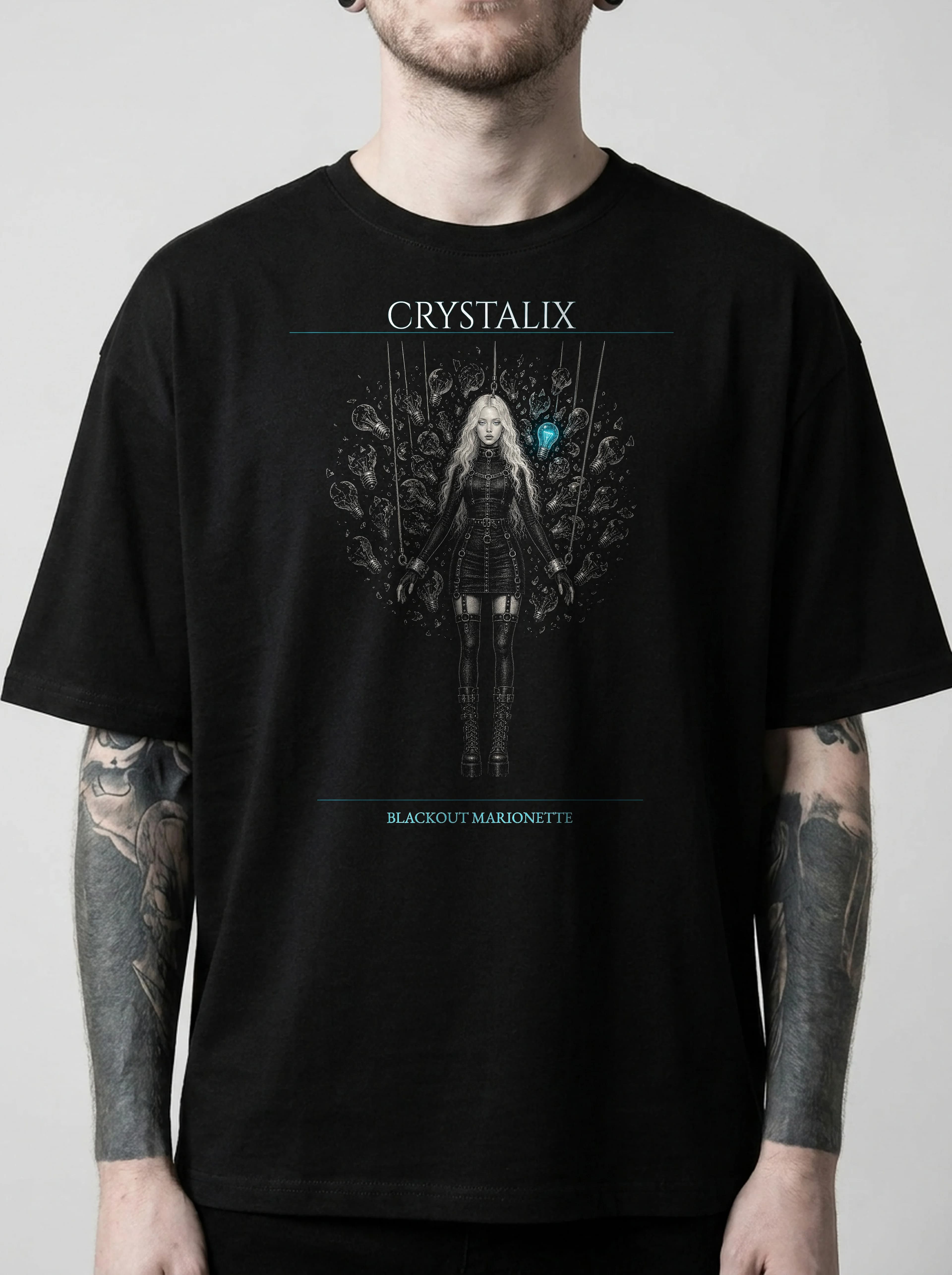Crystalix T-Shirt: male model, chest detail