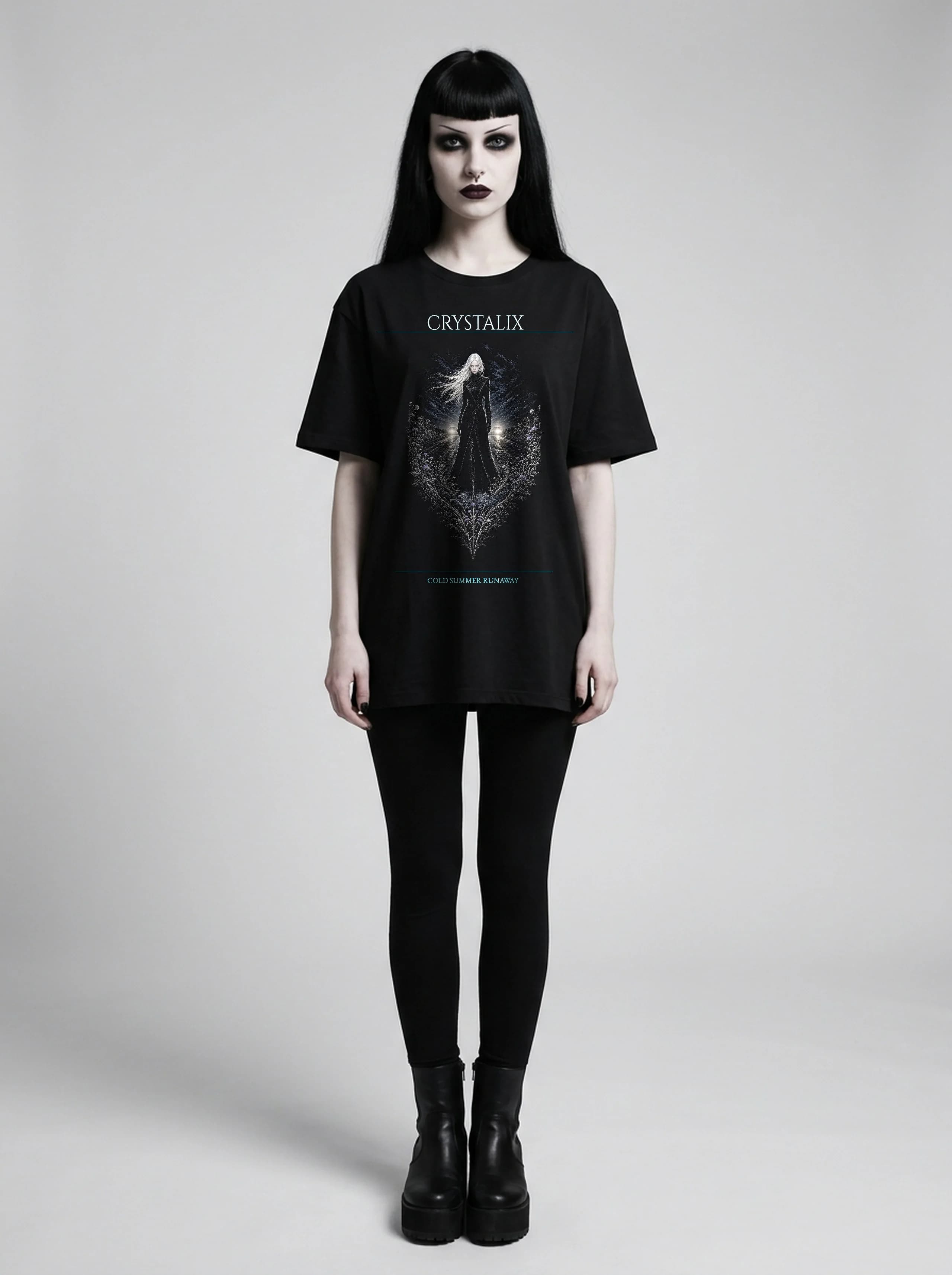 Crystalix T-Shirt: female model, full length