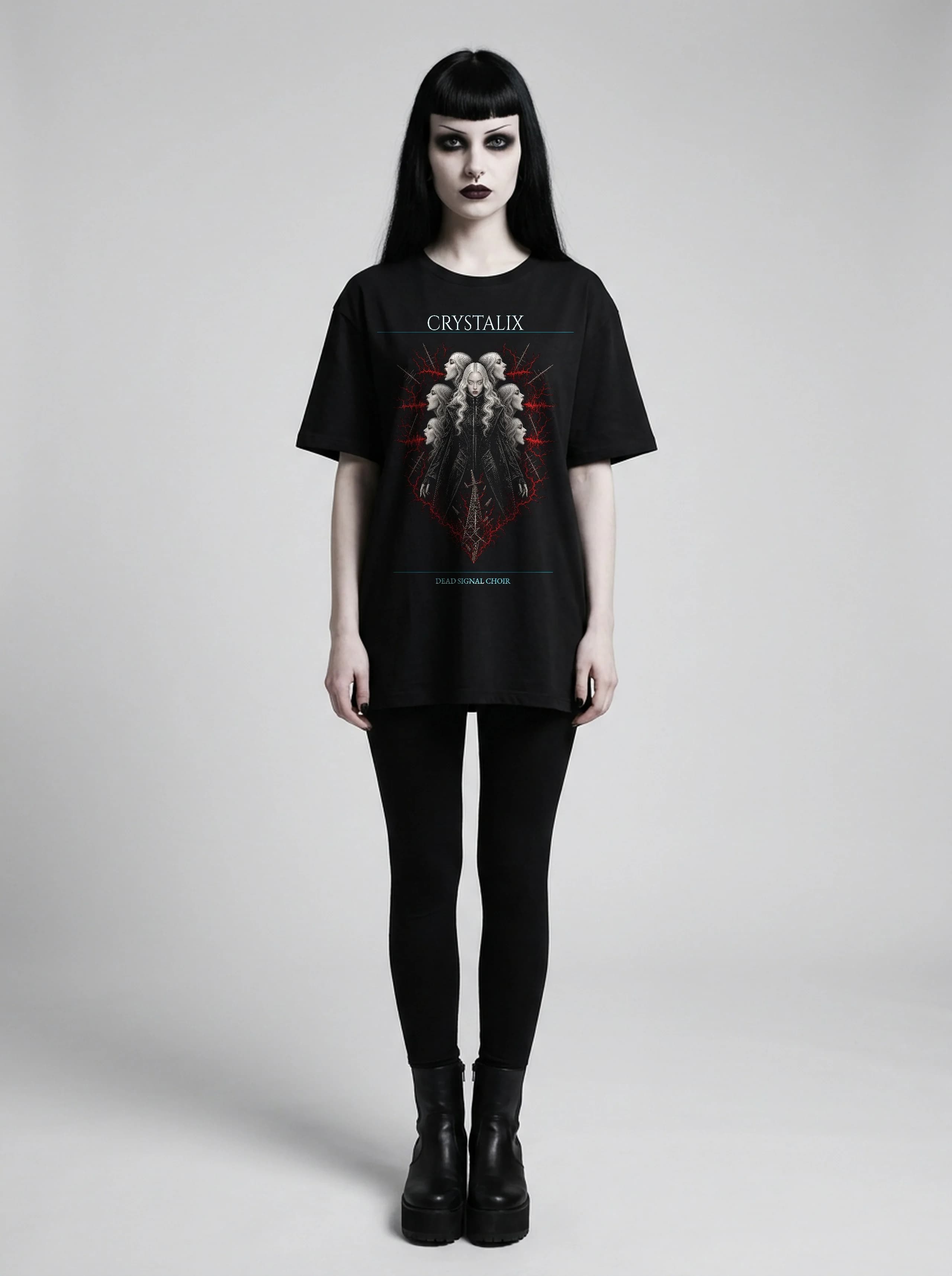 Crystalix T-Shirt: female model, full length