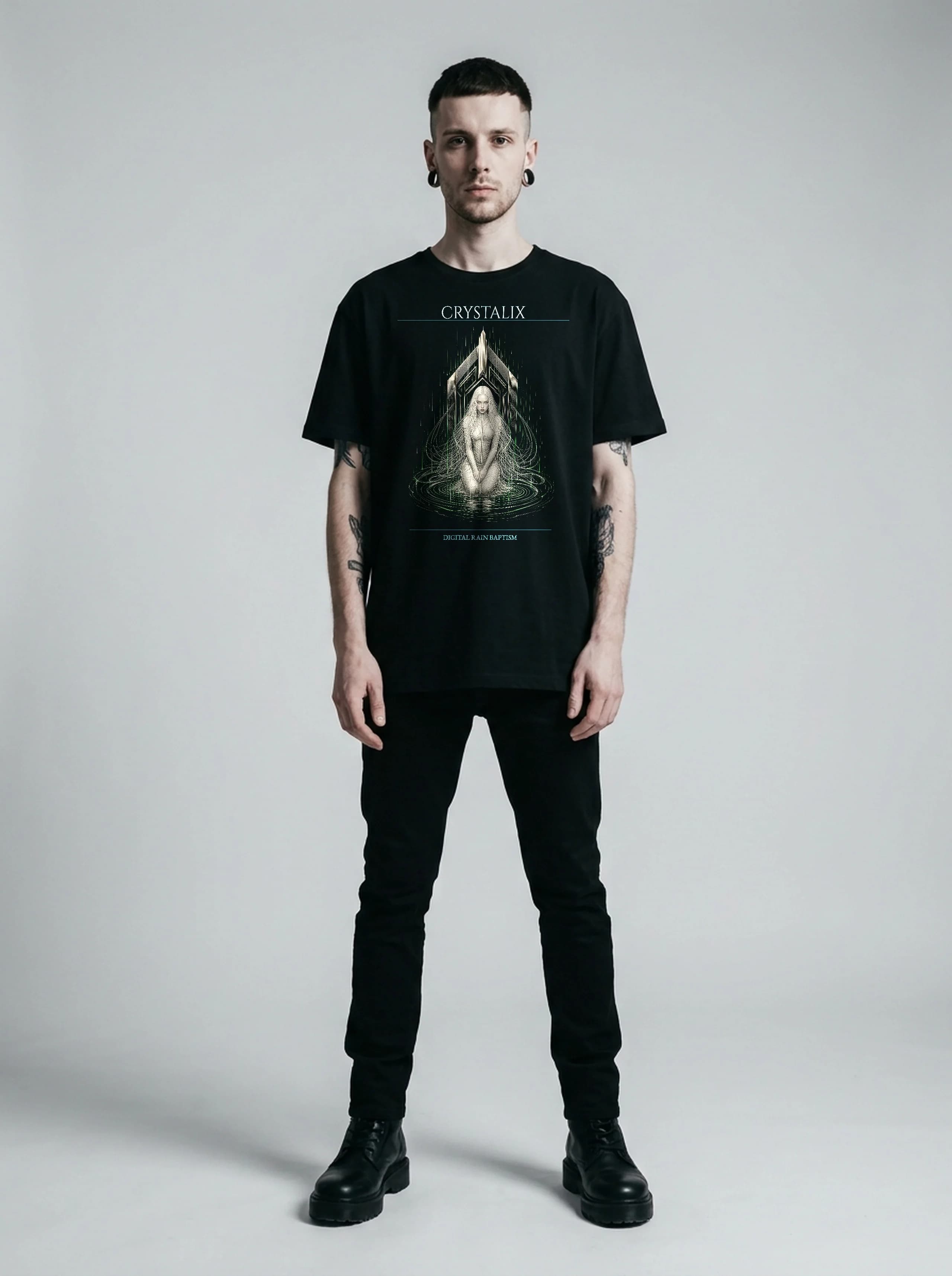Crystalix T-Shirt: male model, full length