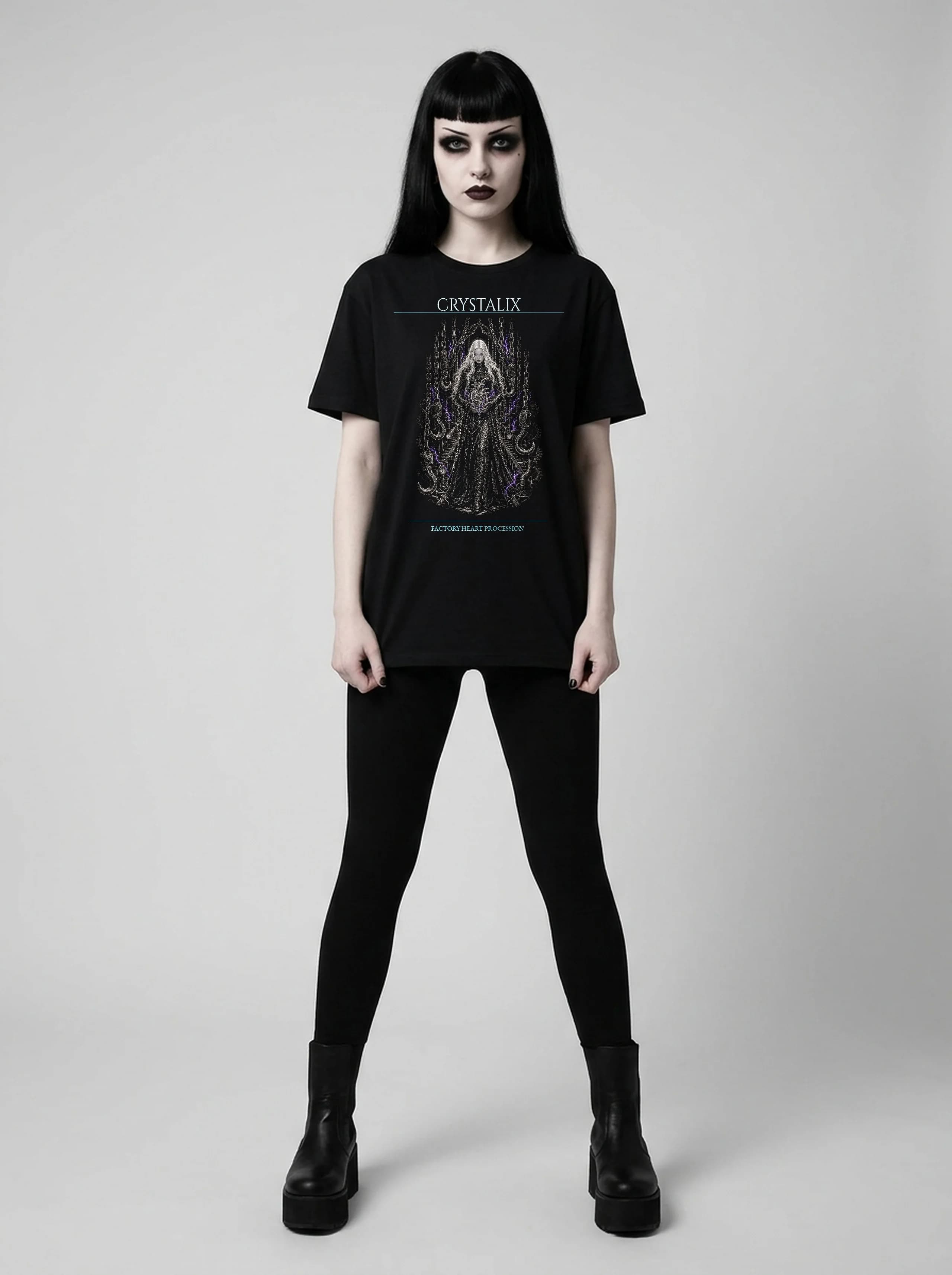 Crystalix T-Shirt: female model, full length