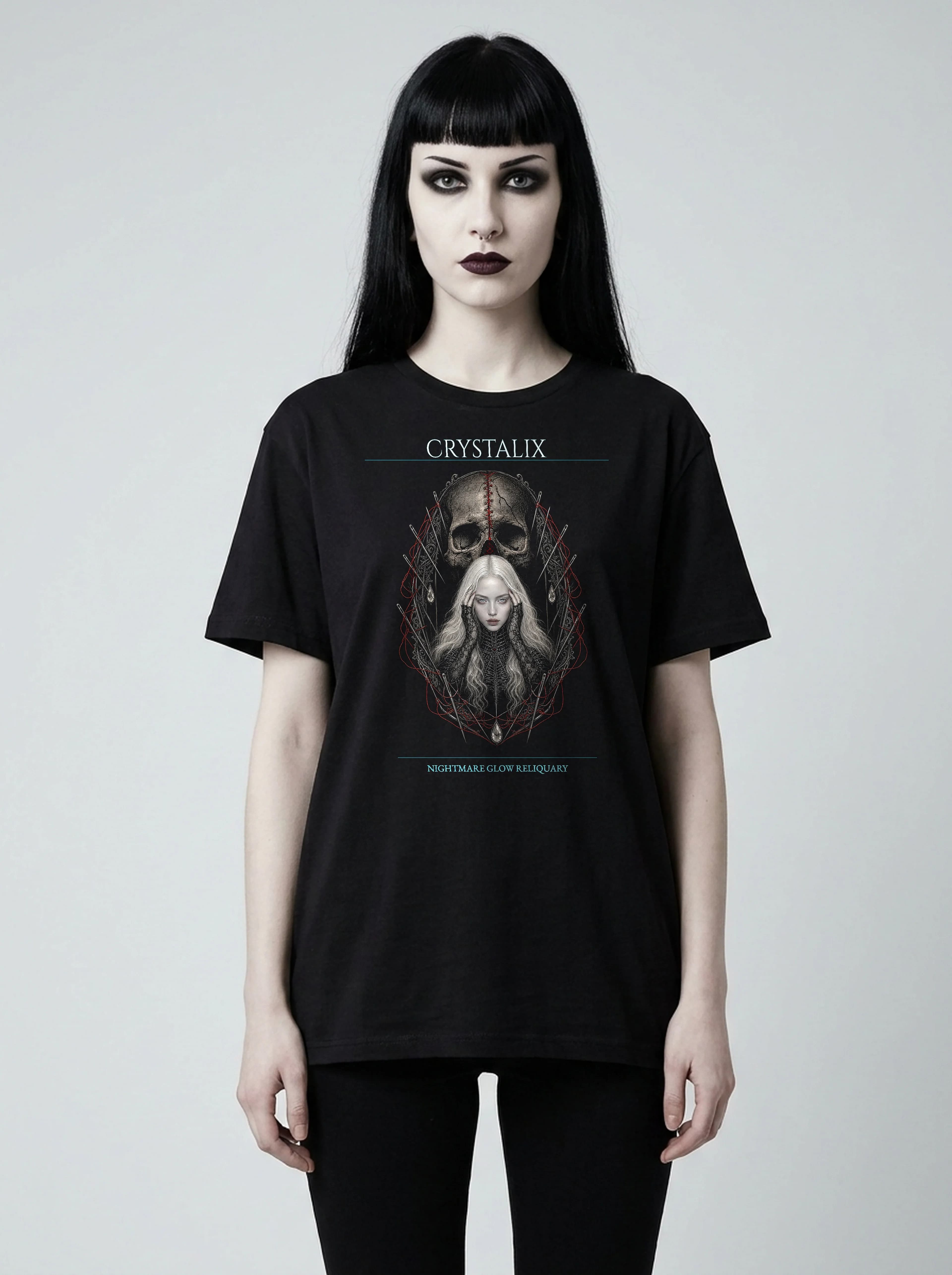 Crystalix T-Shirt: female model, front view