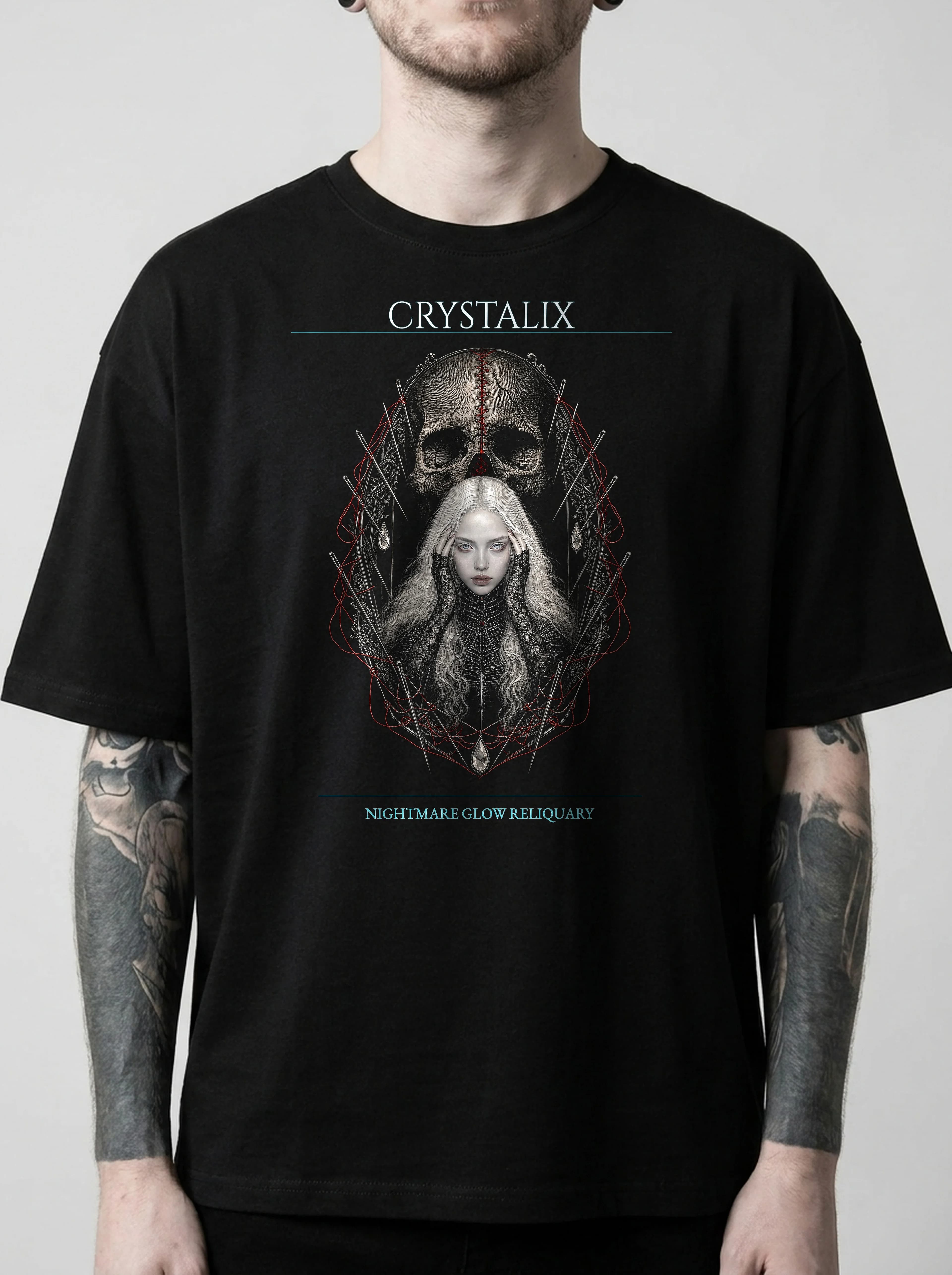 Crystalix T-Shirt: male model, chest detail