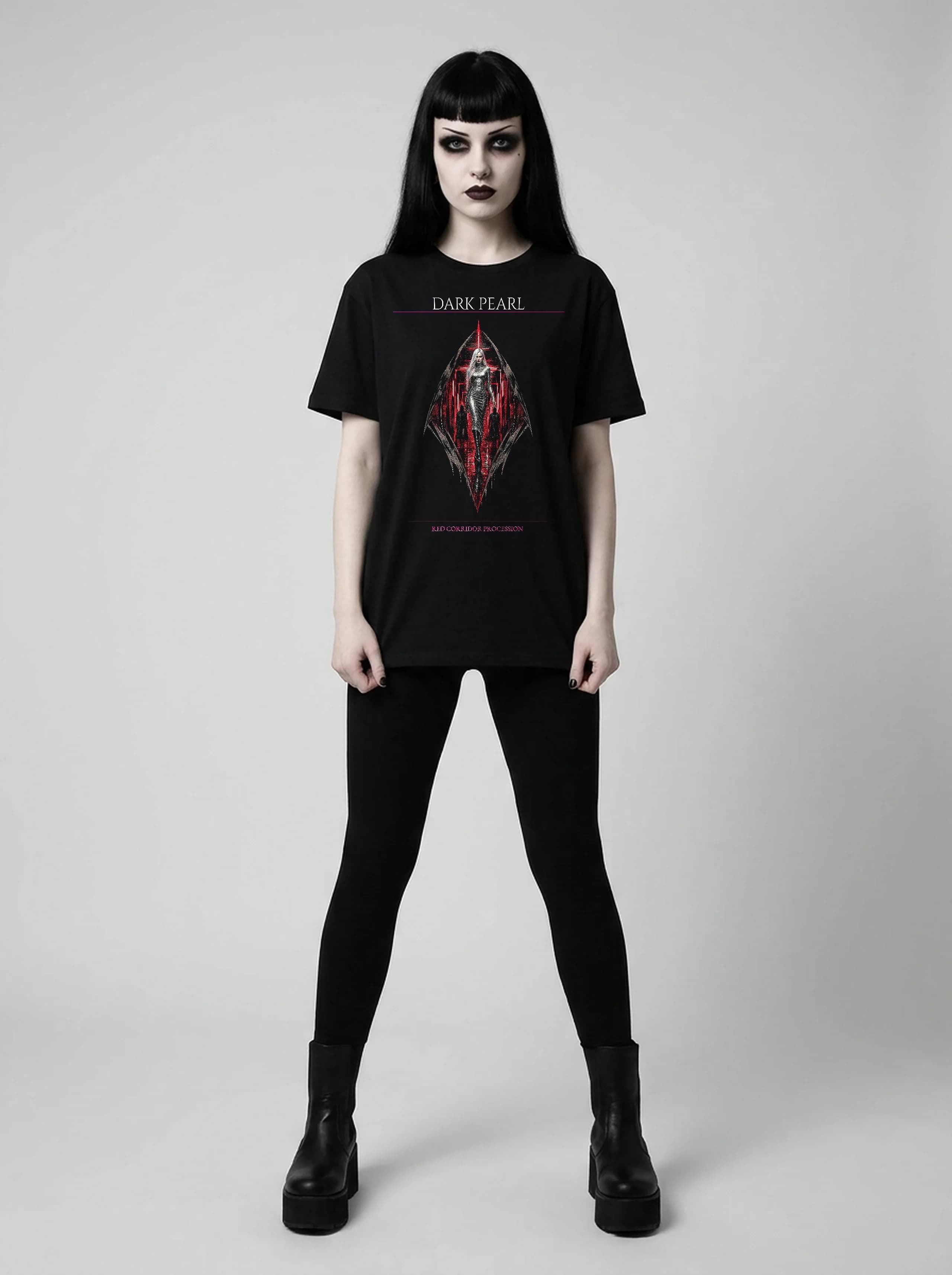 Dark Pearl T-Shirt: female model, full length