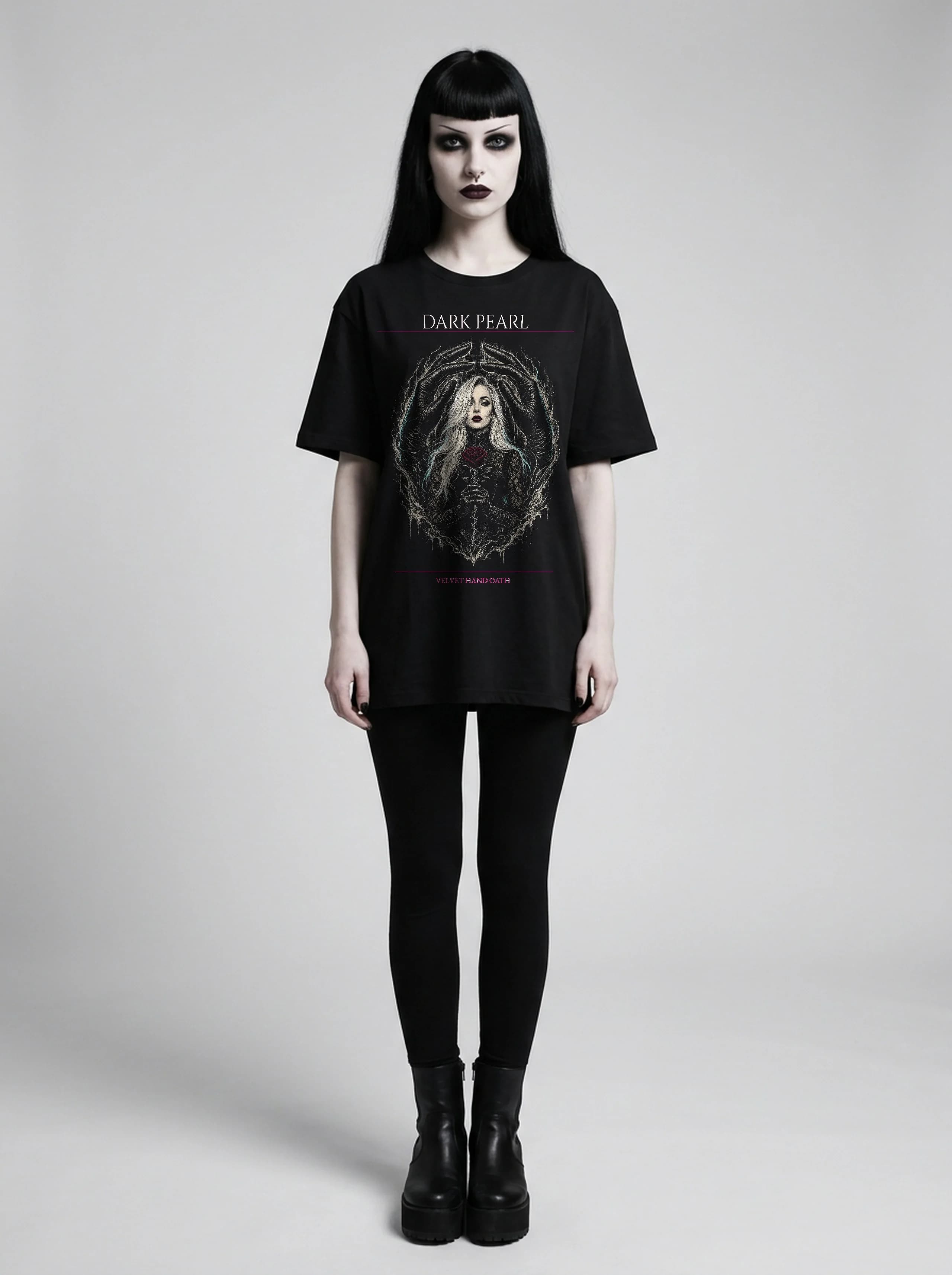 Dark Pearl T-Shirt: female model, full length