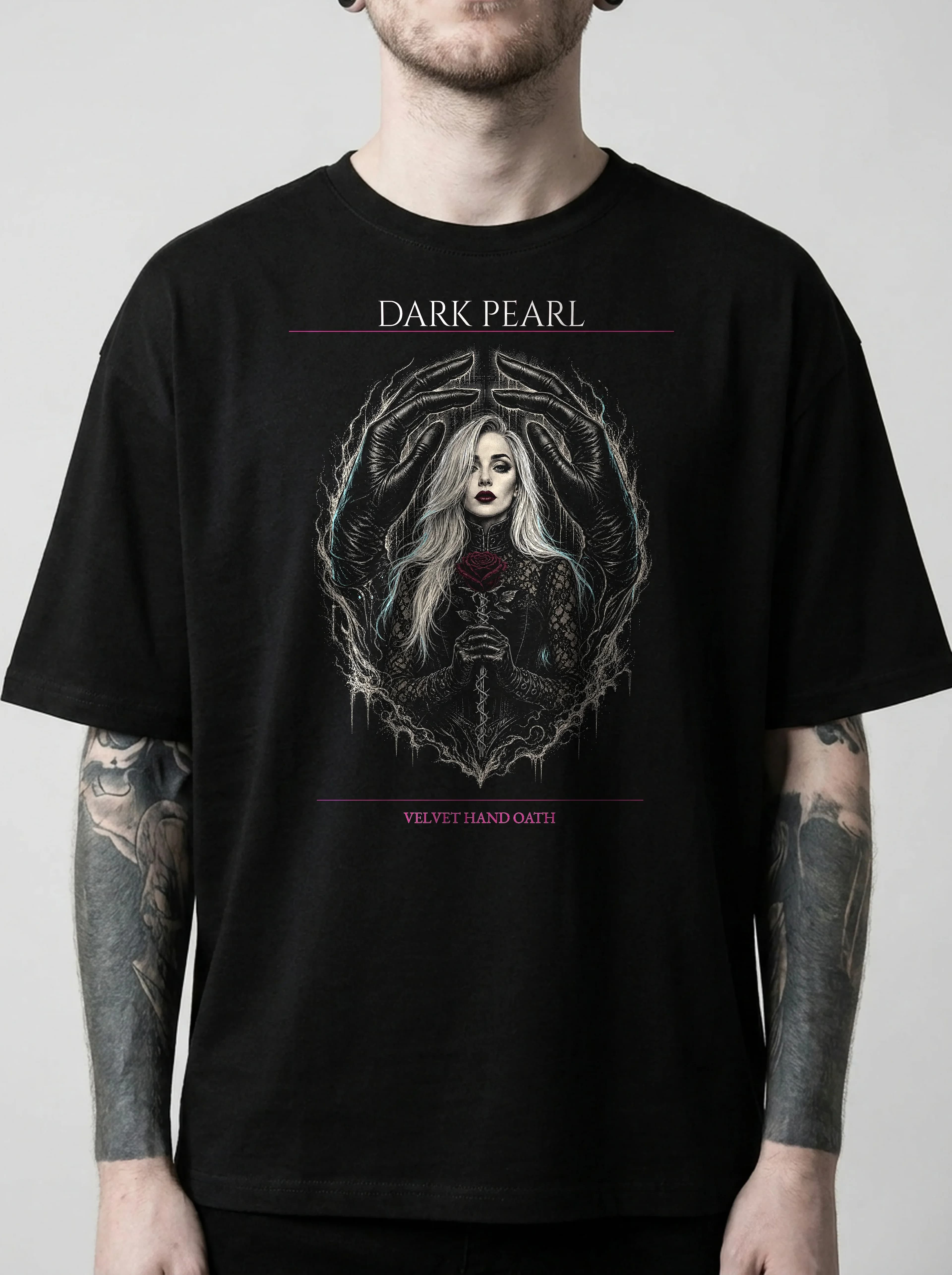 Dark Pearl T-Shirt: male model, chest detail