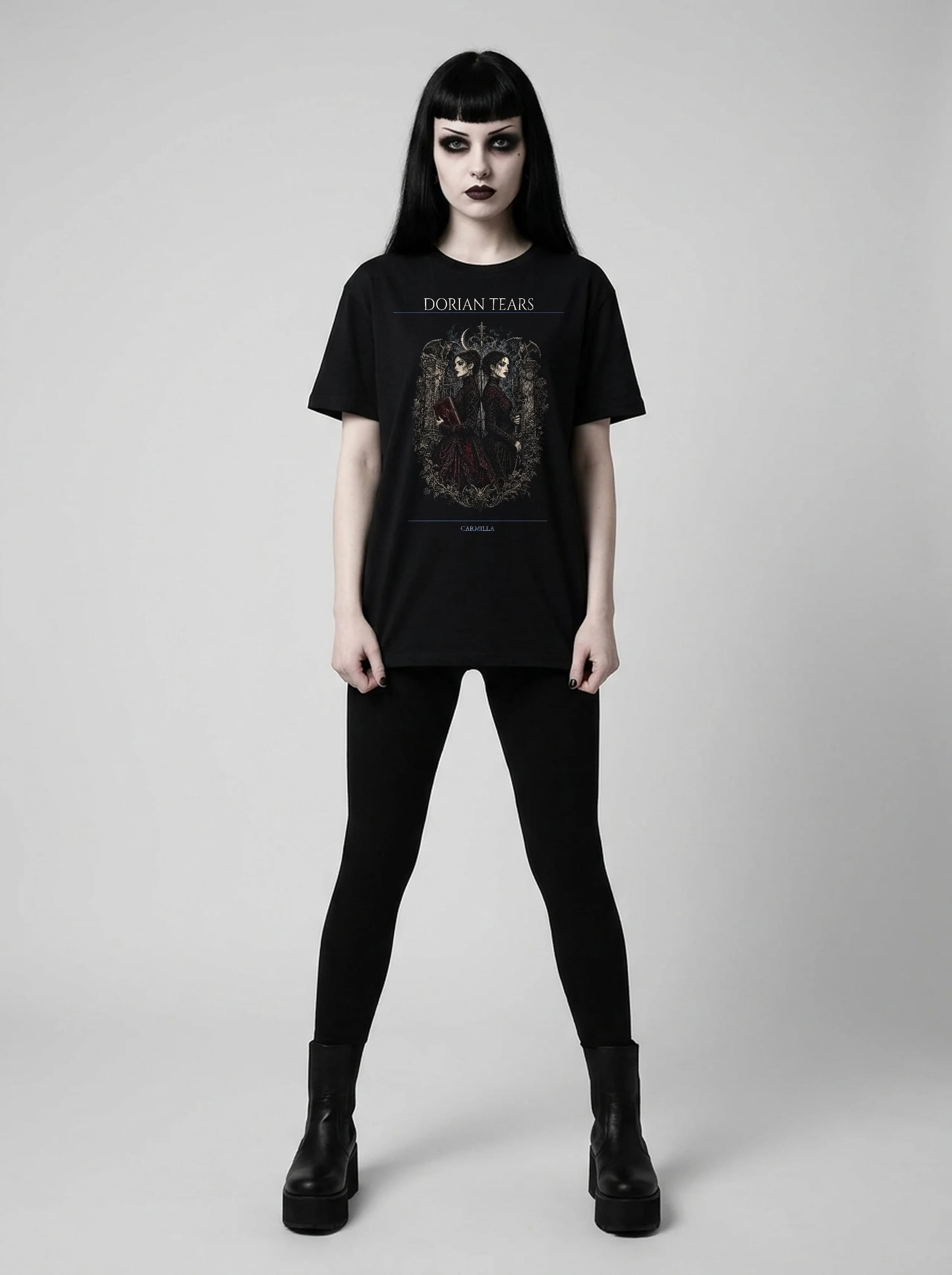 Dorian Tears T-Shirt: female model, full length