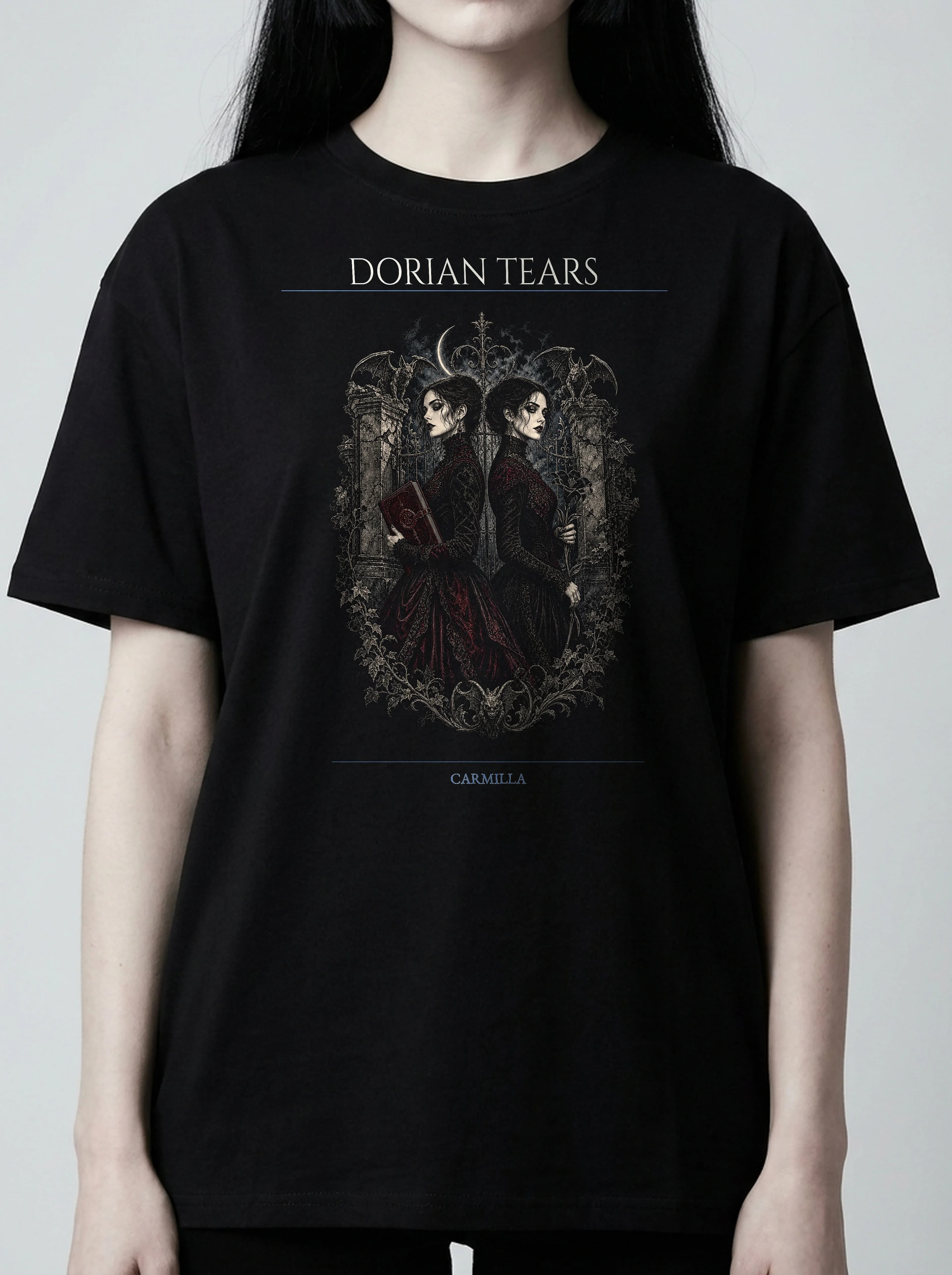 Dorian Tears T-Shirt: female model, chest detail