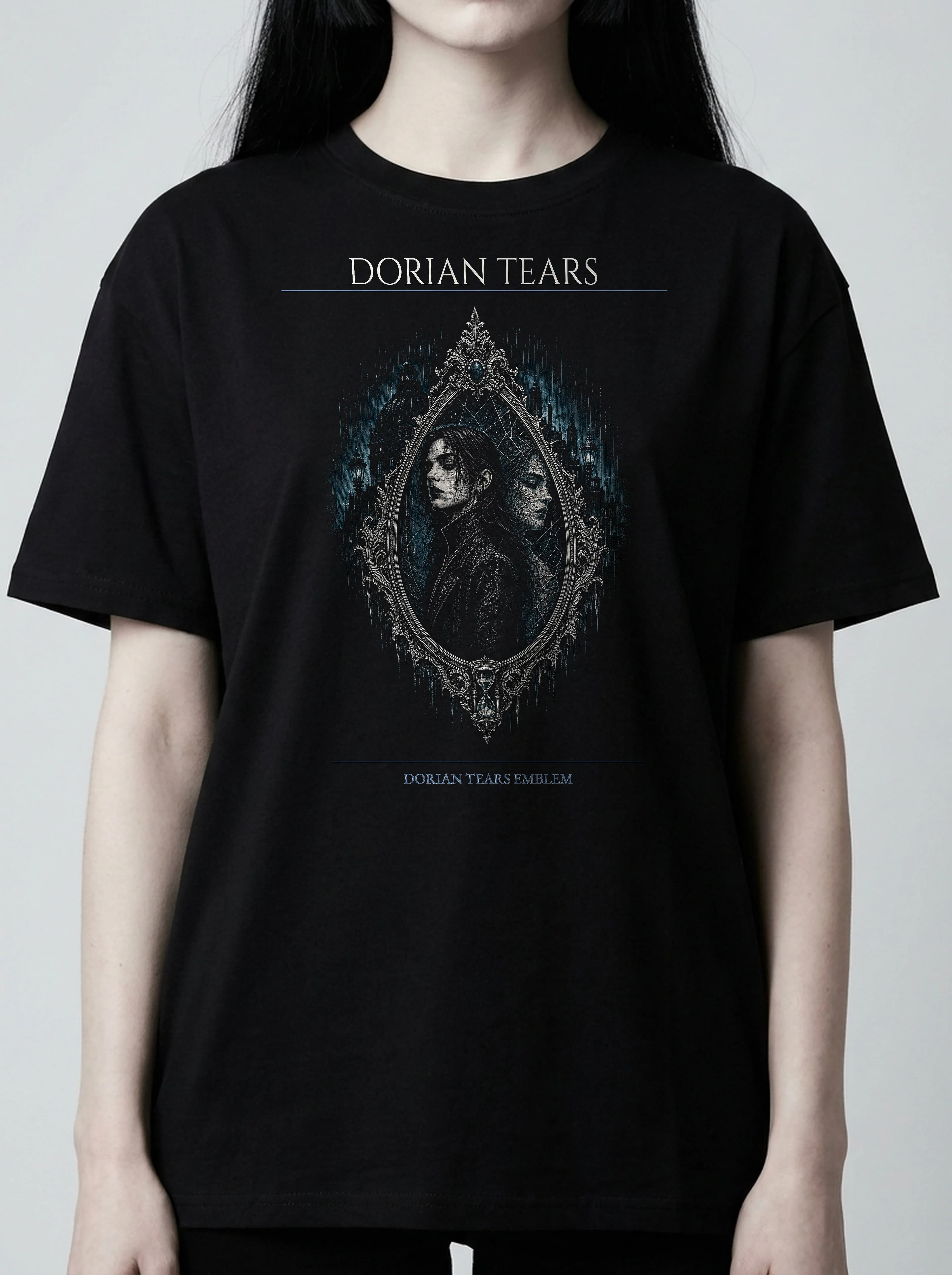 Dorian Tears T-Shirt: female model, chest detail