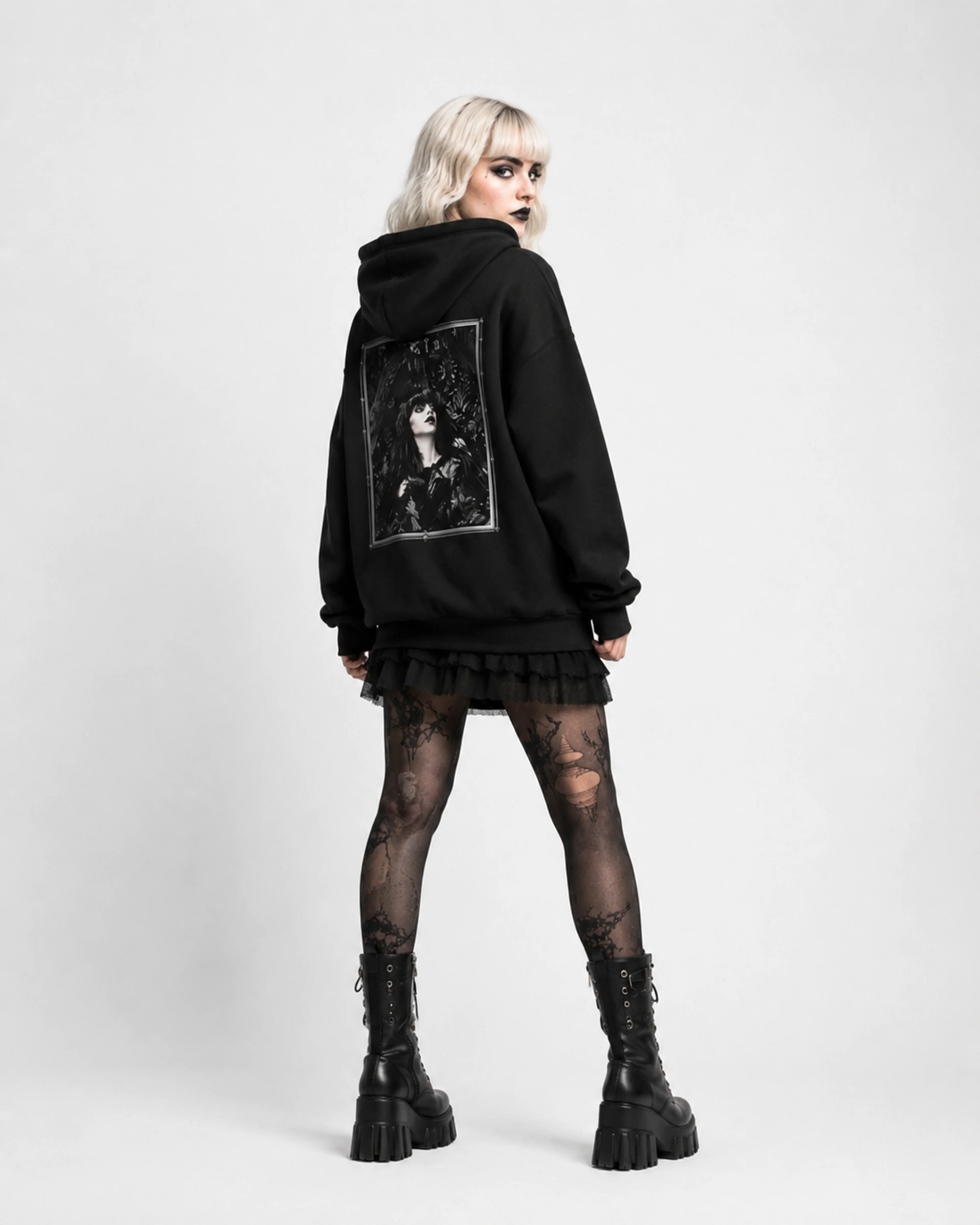 Dorian Tears | Gothic Girl Hoodie: female model, back view