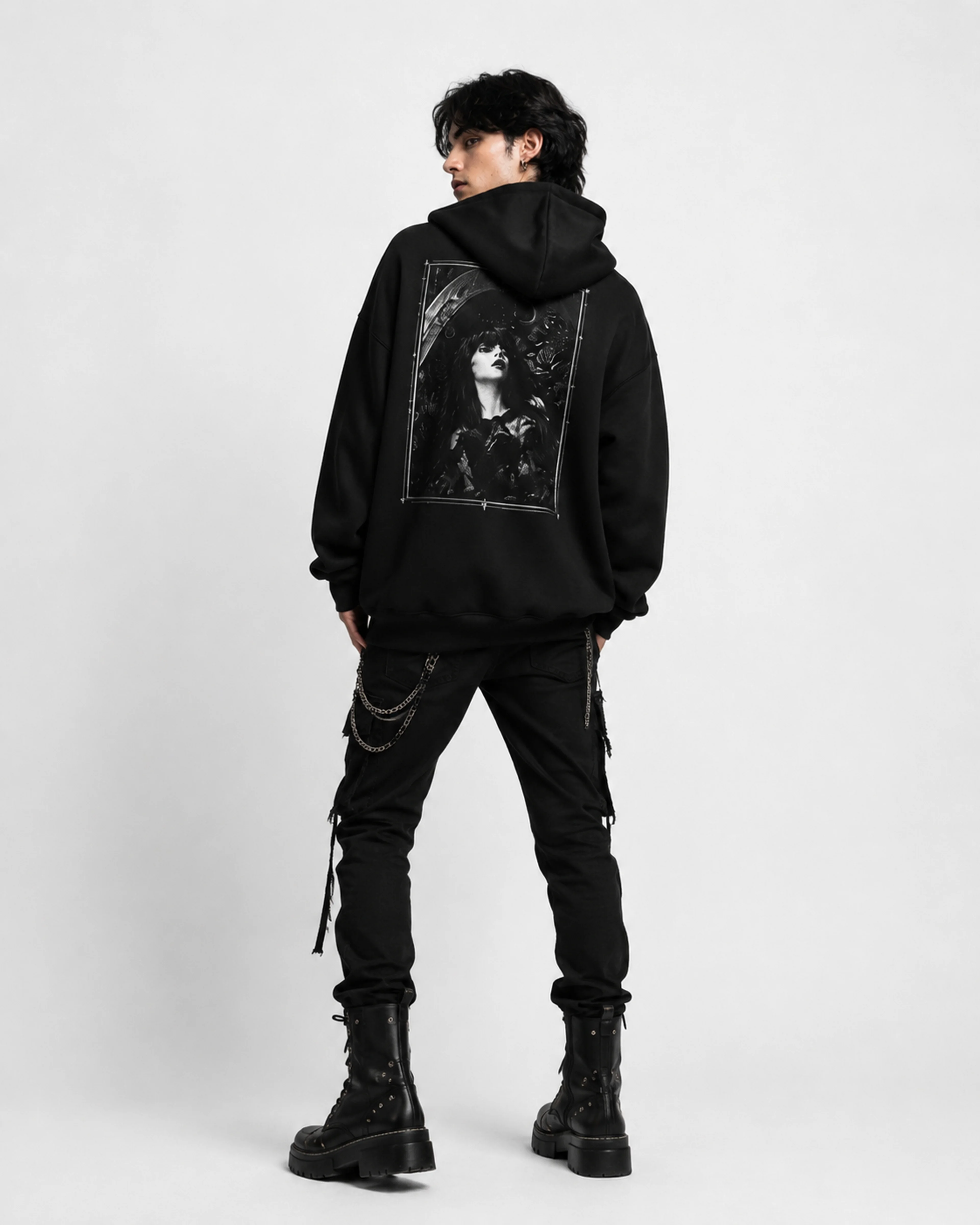 Dorian Tears | Gothic Girl Hoodie: male model, back view