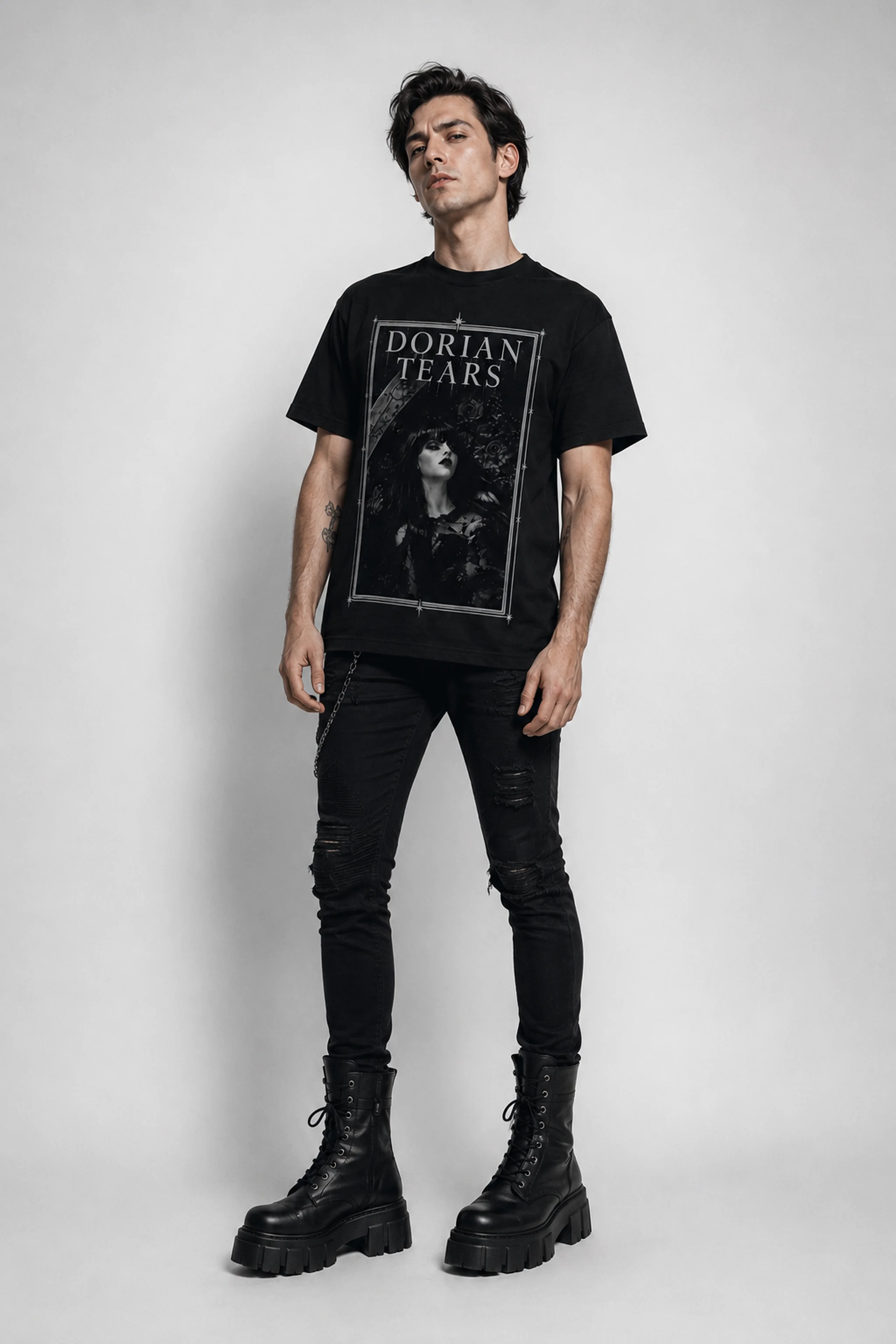 Dorian Tears | Gothic Girl T-Shirt: male model, three-quarter view