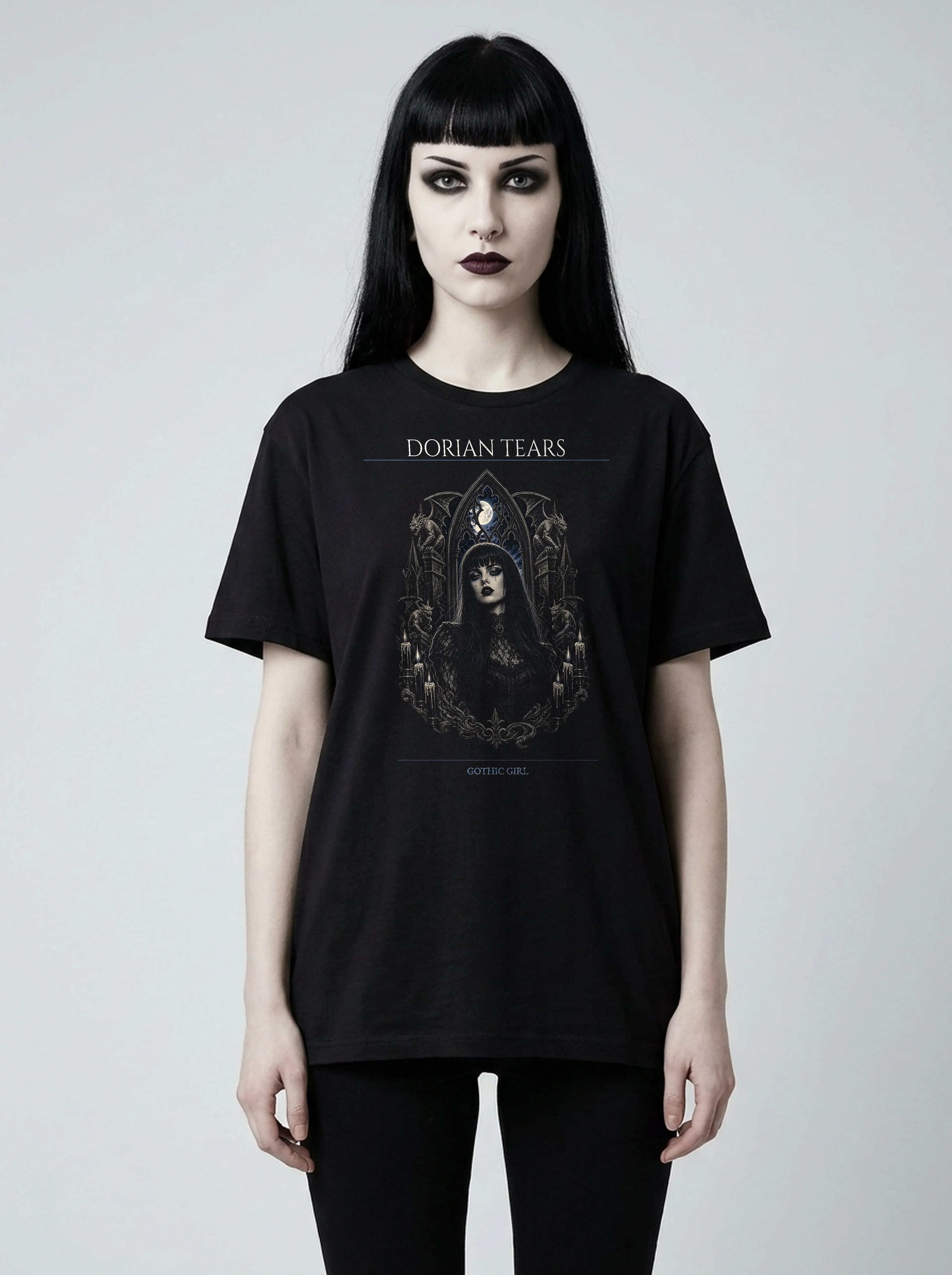 Dorian Tears T-Shirt: female model, front view