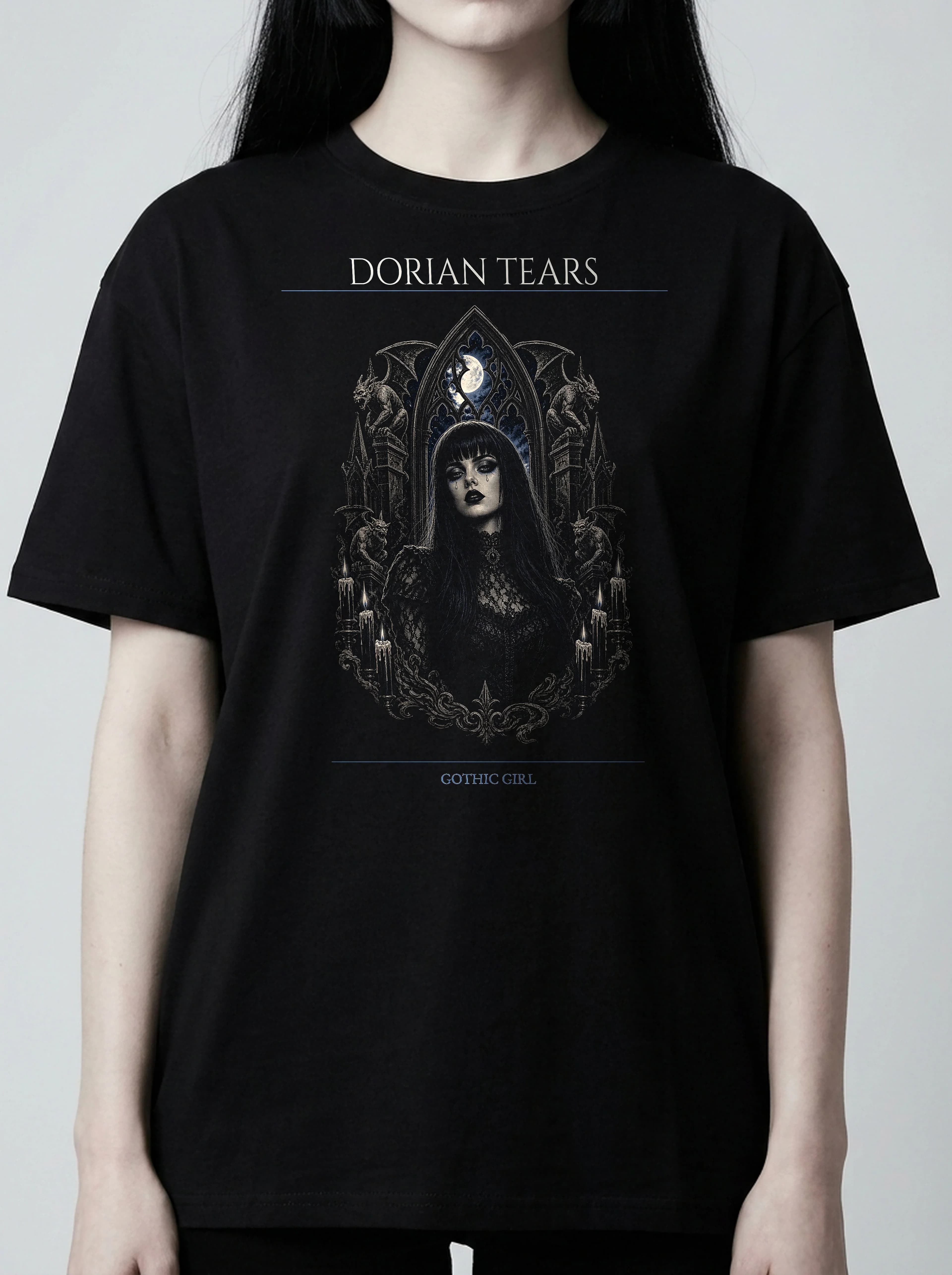 Dorian Tears T-Shirt: female model, chest detail