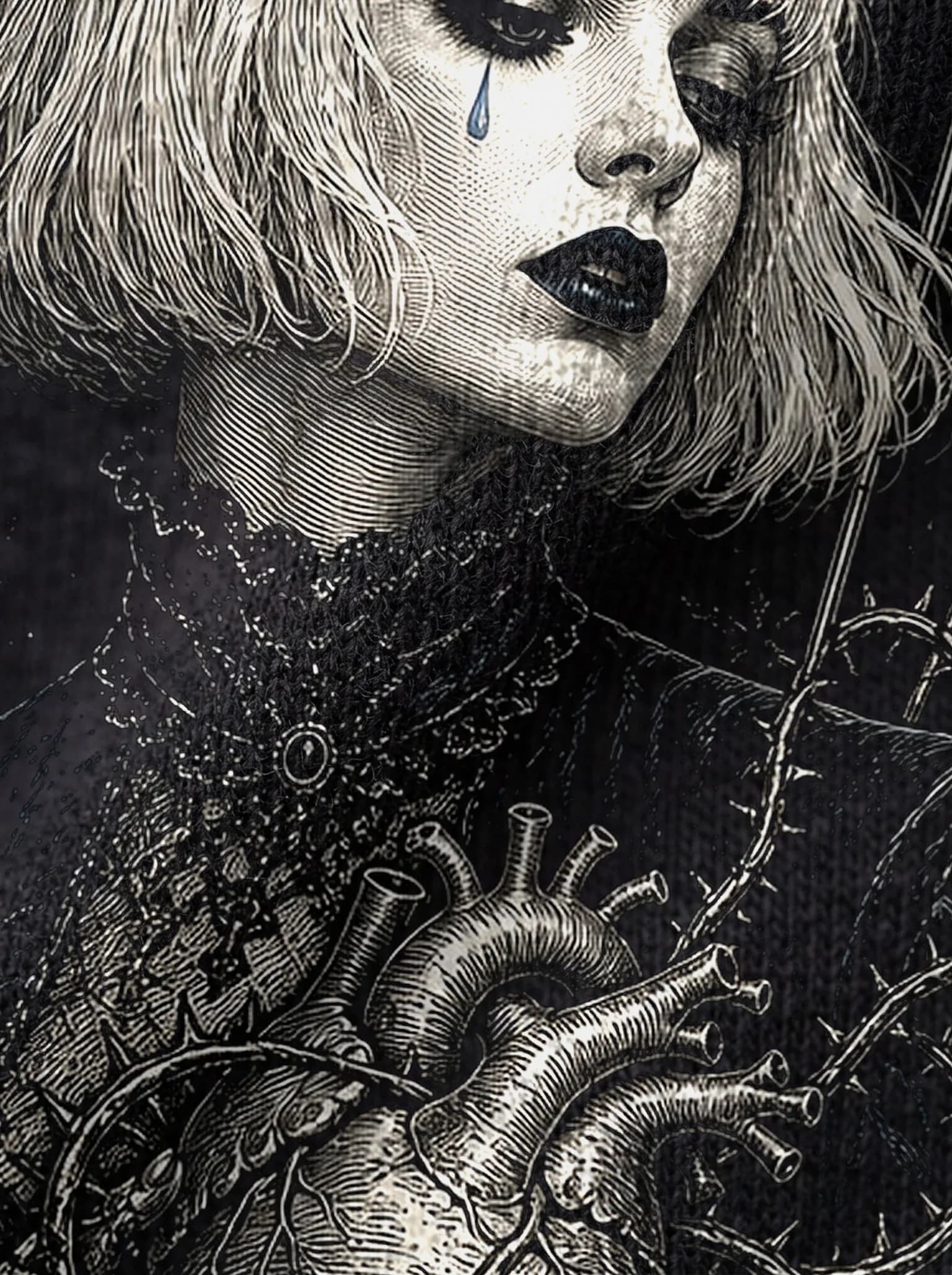 Dorian Tears T-Shirt: print detail on fabric
