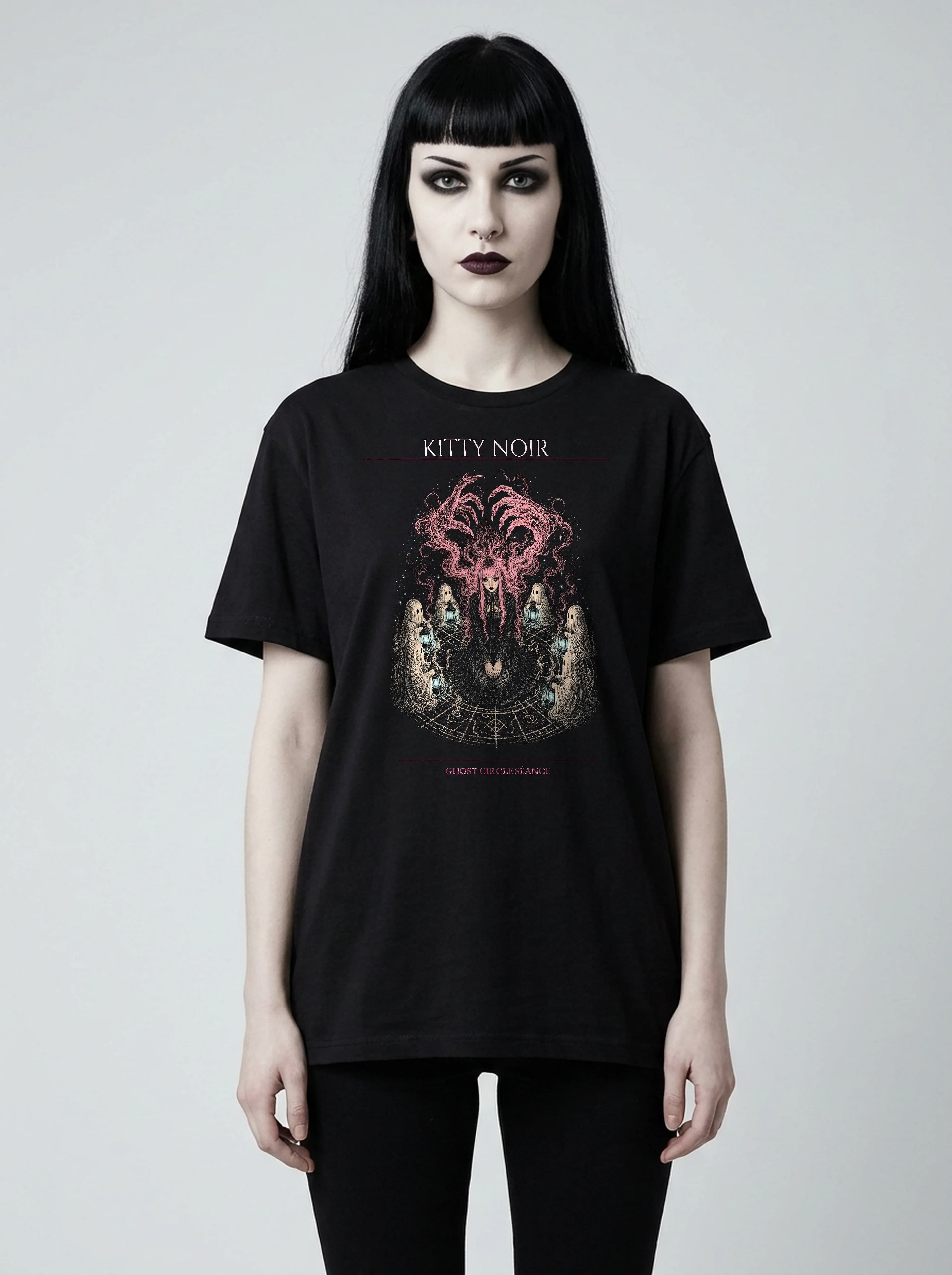 Kitty Noir T-Shirt: female model, front view