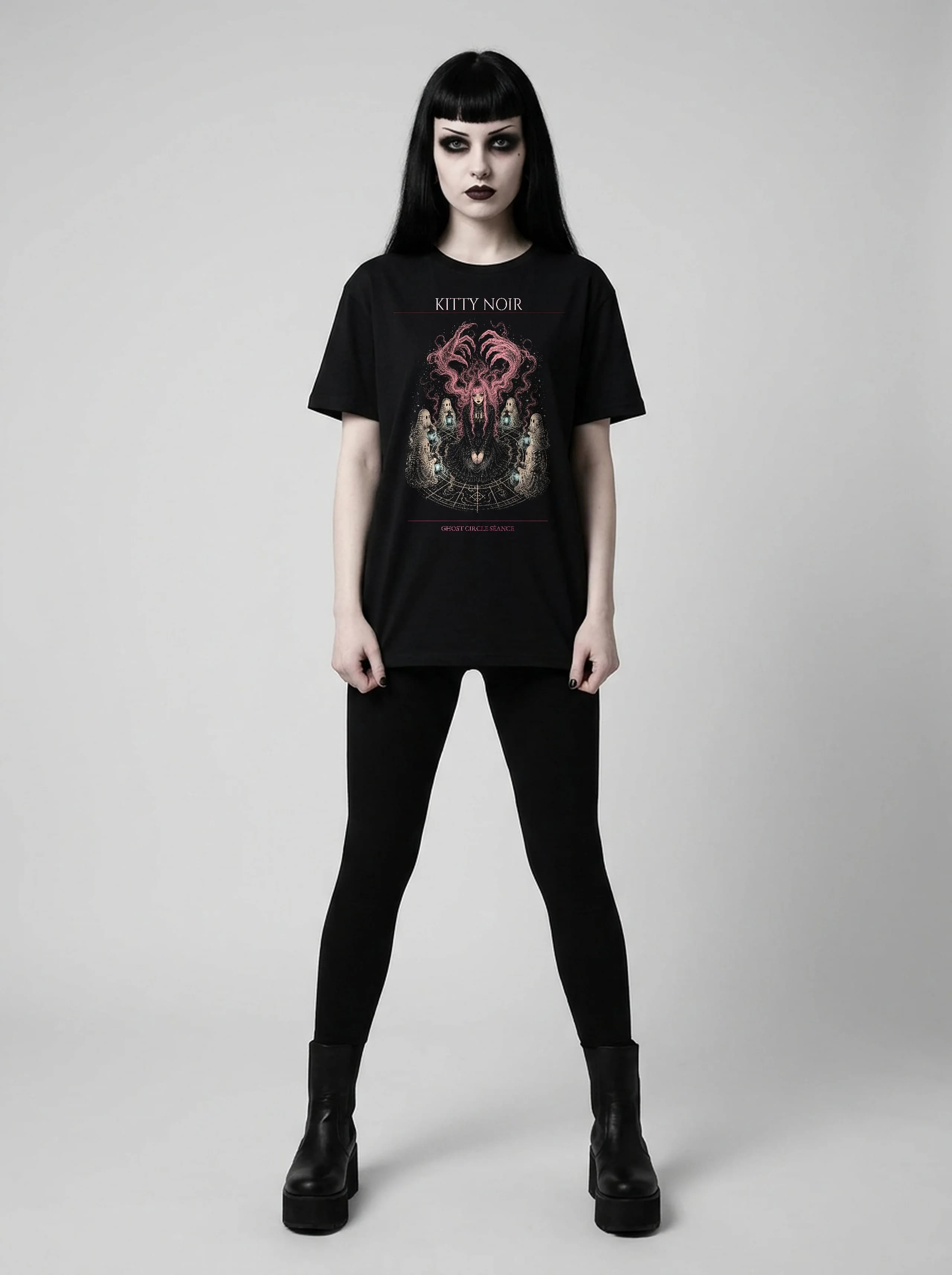 Kitty Noir T-Shirt: female model, full length
