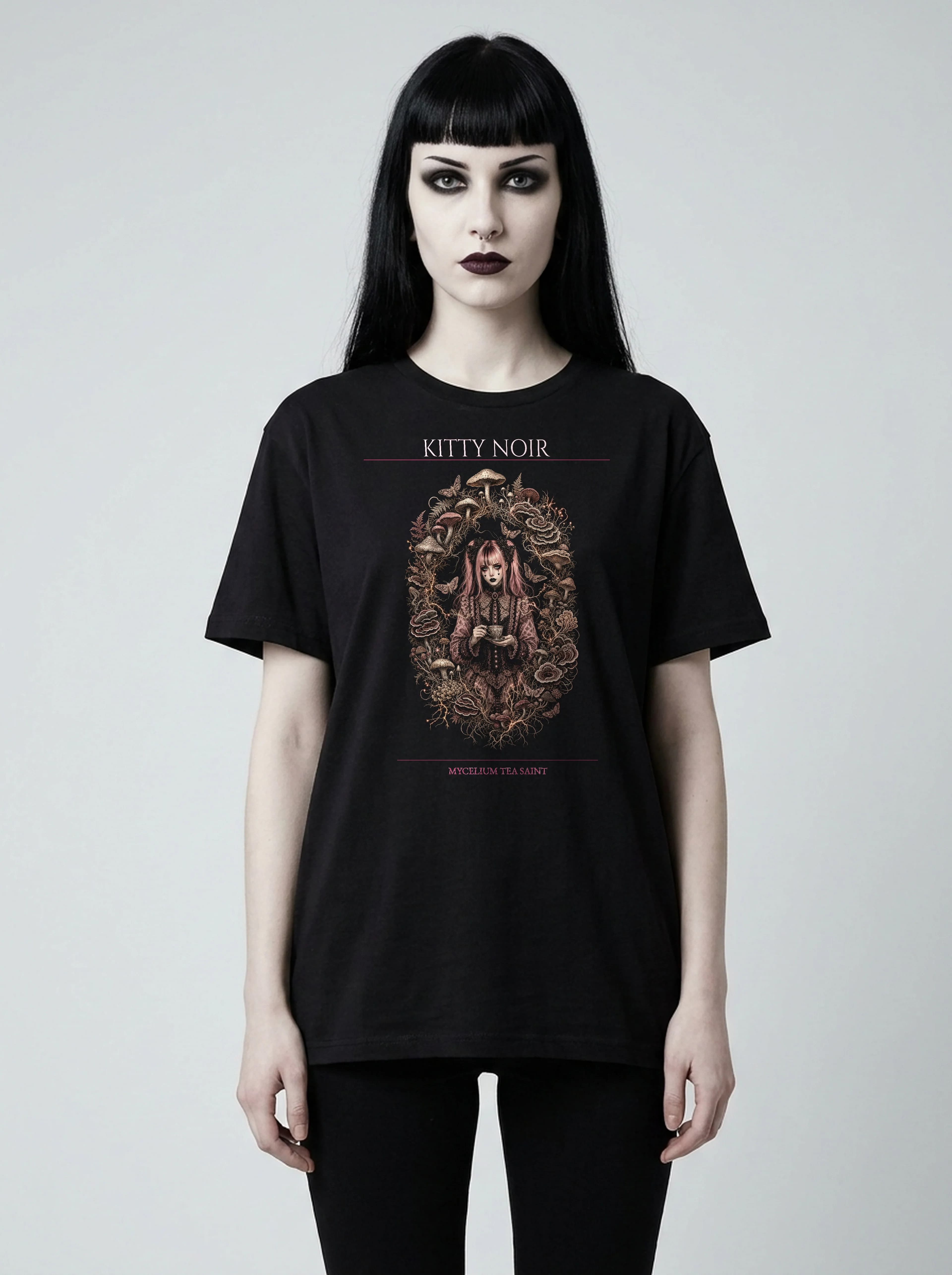 Kitty Noir T-Shirt: female model, front view