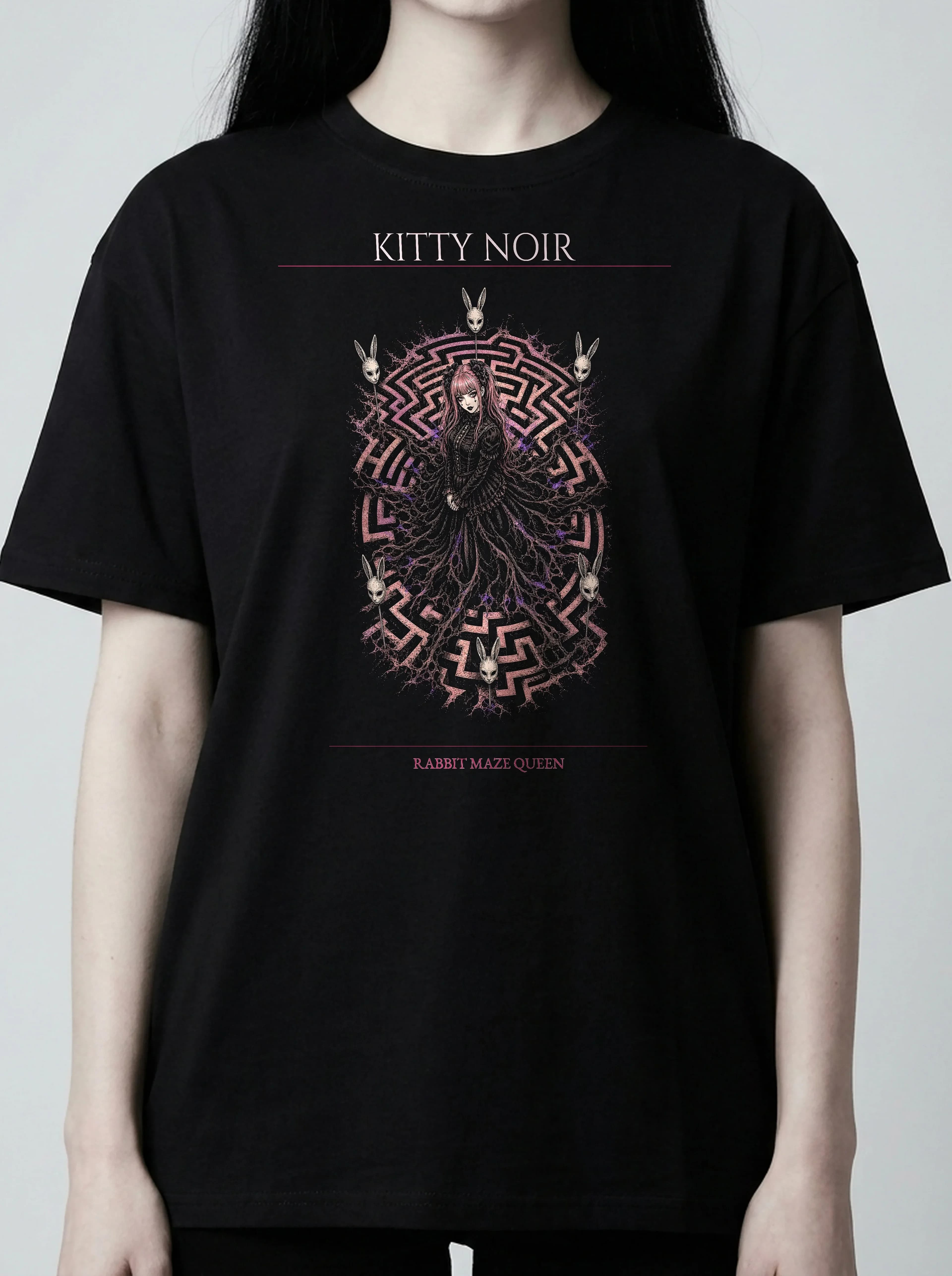 Kitty Noir T-Shirt: female model, chest detail