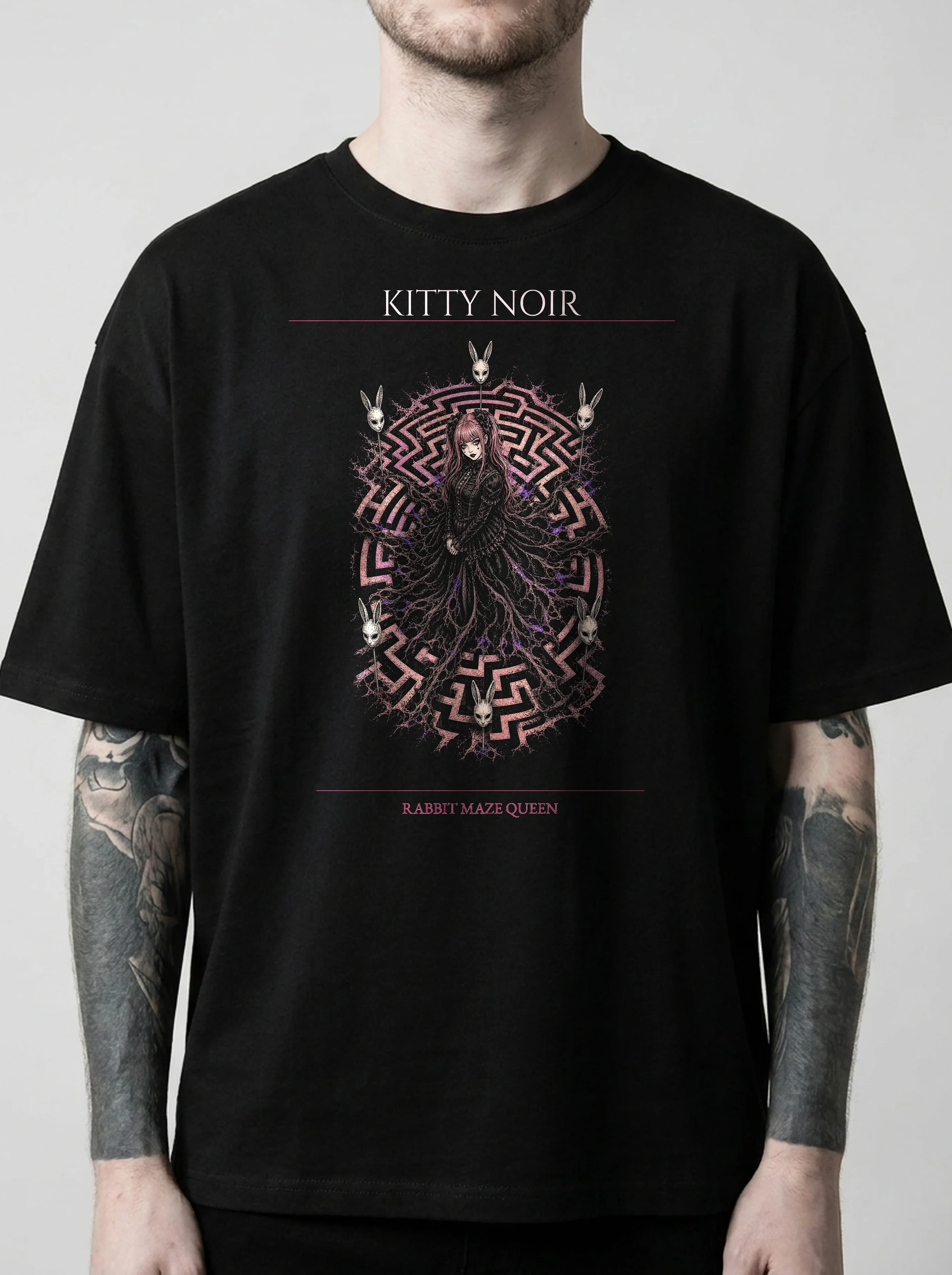 Kitty Noir T-Shirt: male model, chest detail