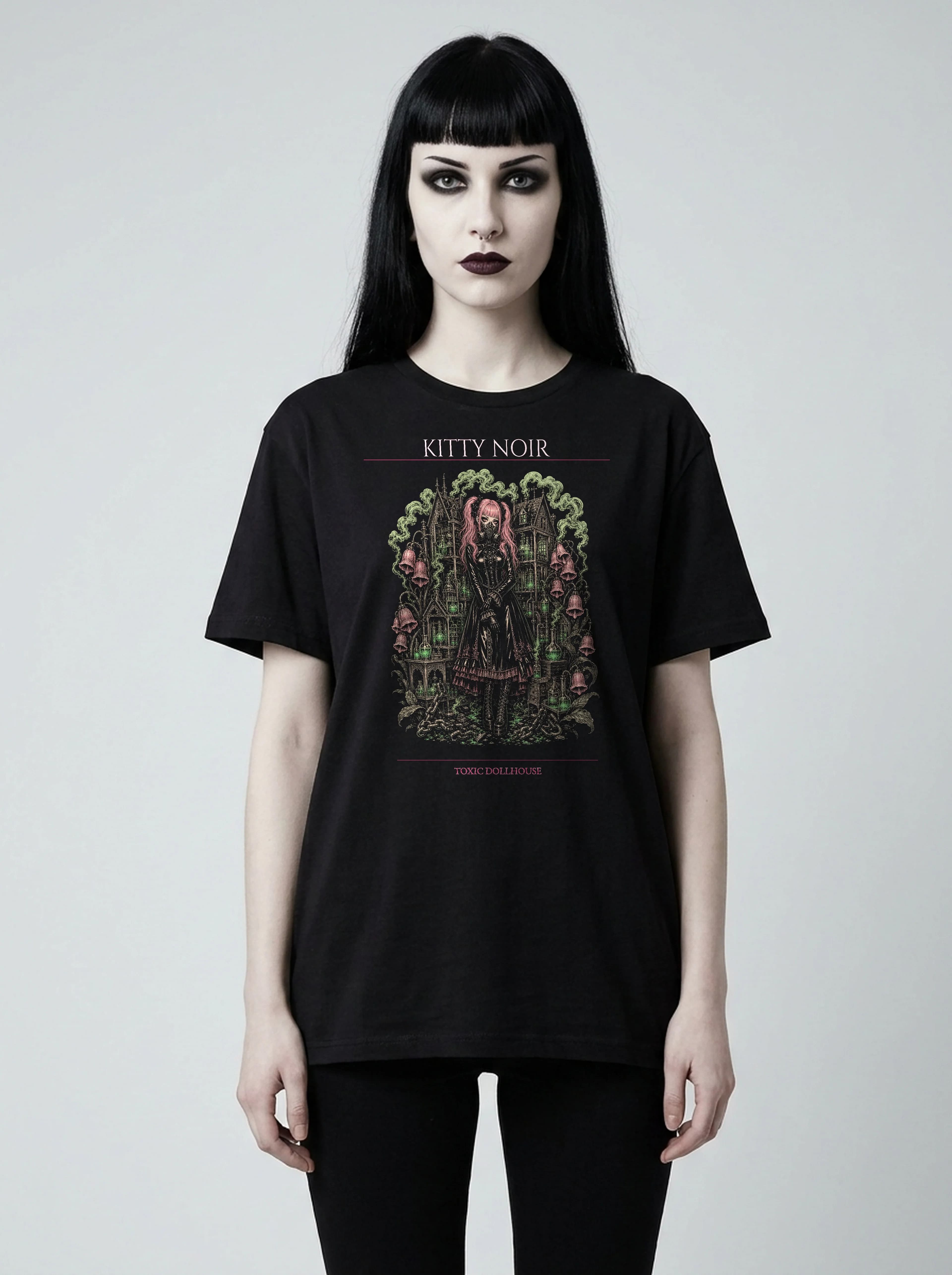 Kitty Noir T-Shirt: female model, front view