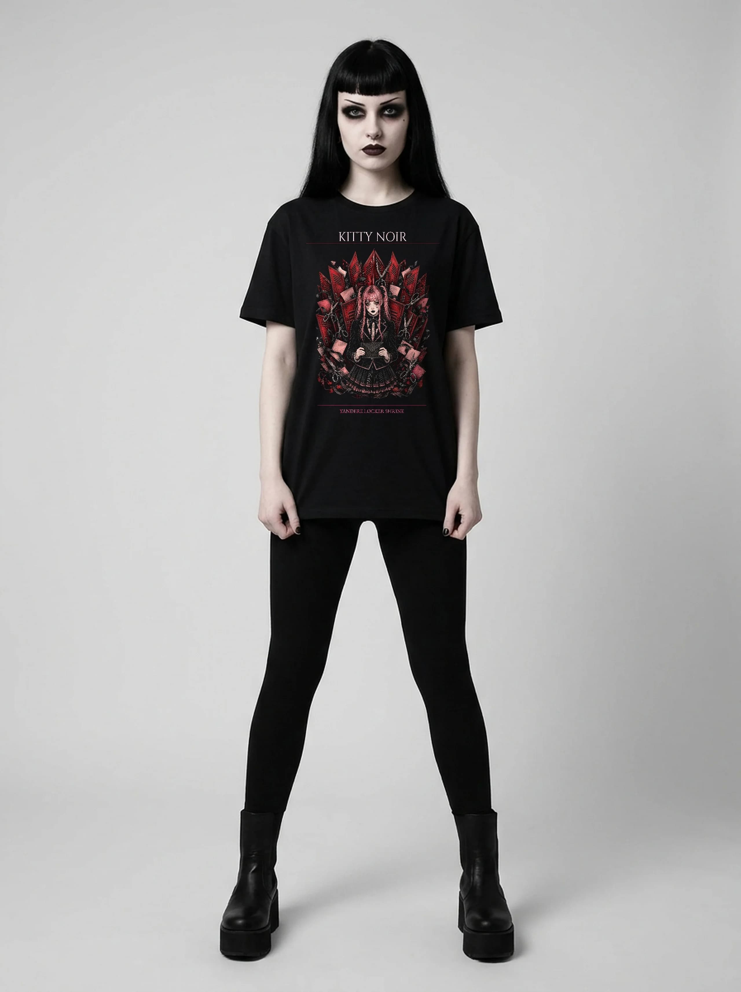 Kitty Noir T-Shirt: female model, full length