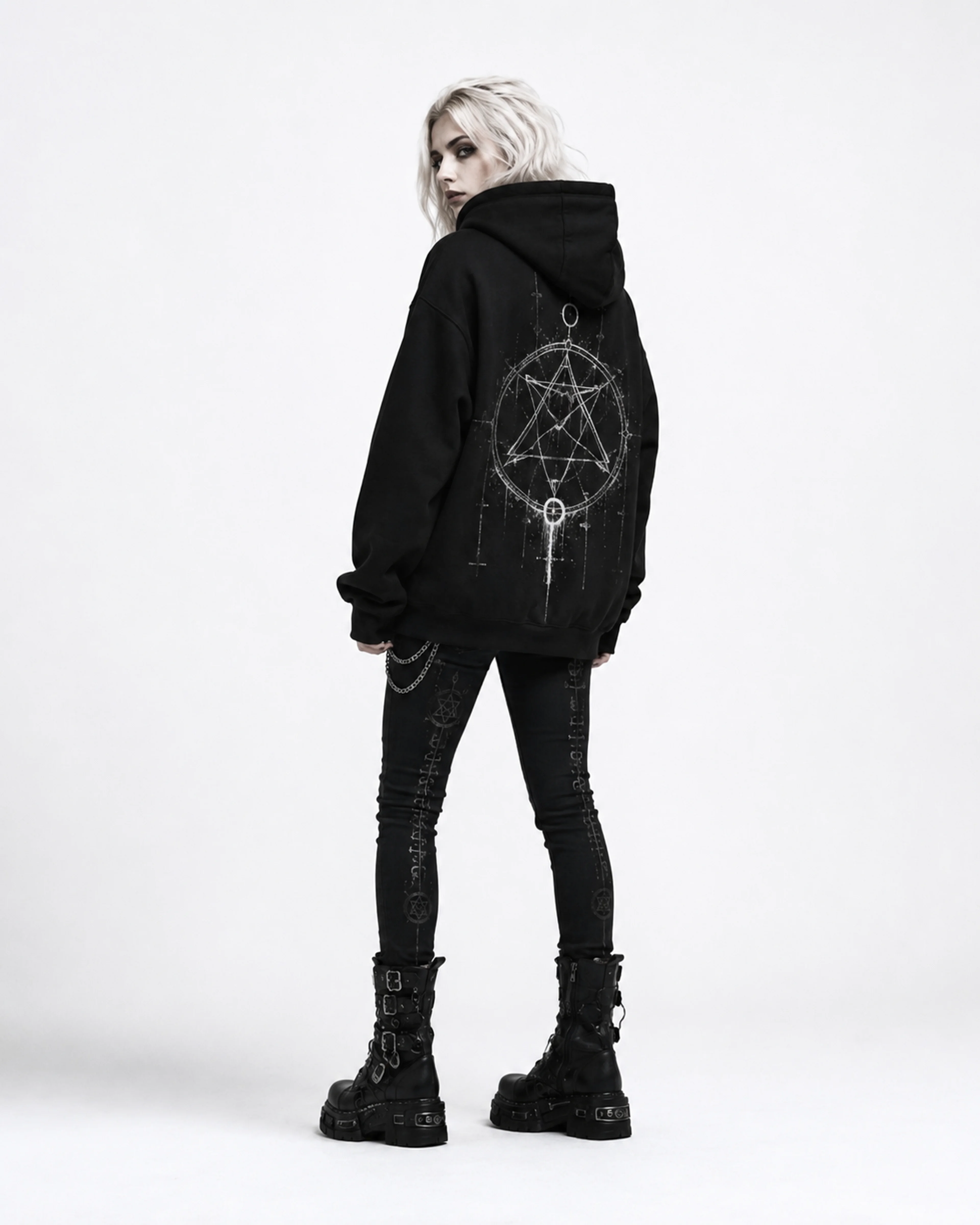 Obsidian Chants | Hoodie: female model, back view