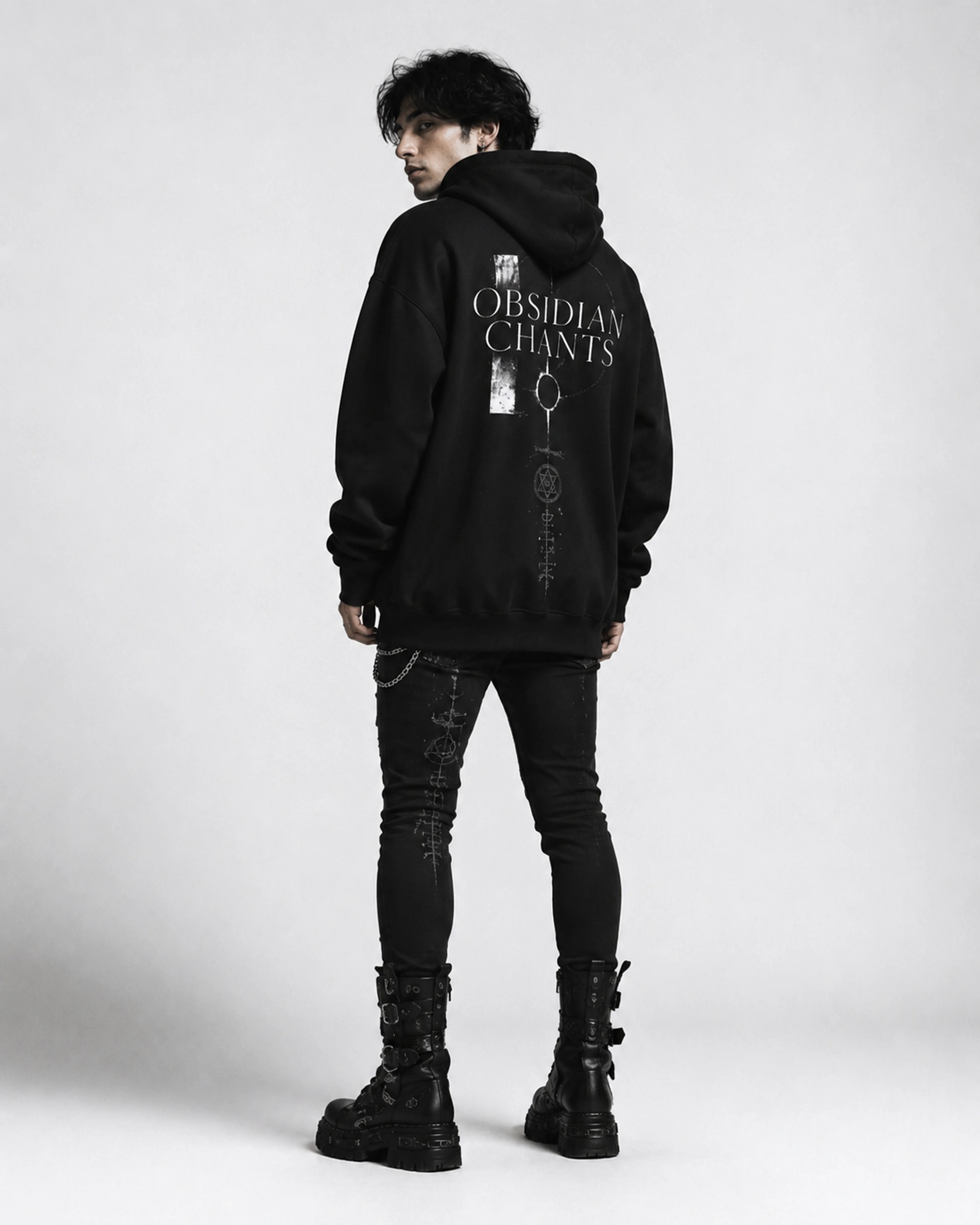 Obsidian Chants | Hoodie: male model, back view