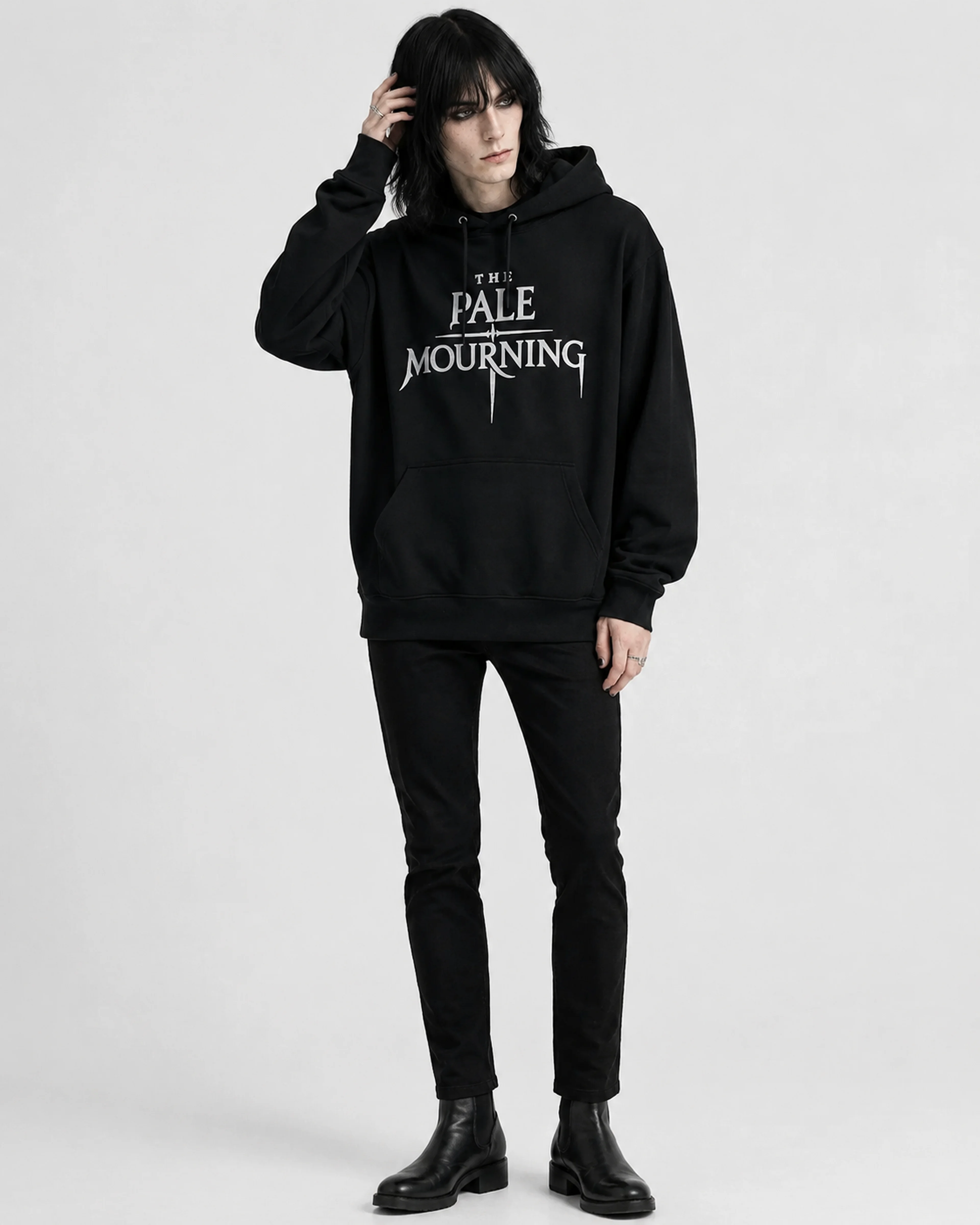 The Pale Mourning | Hoodie: female model, three-quarter view