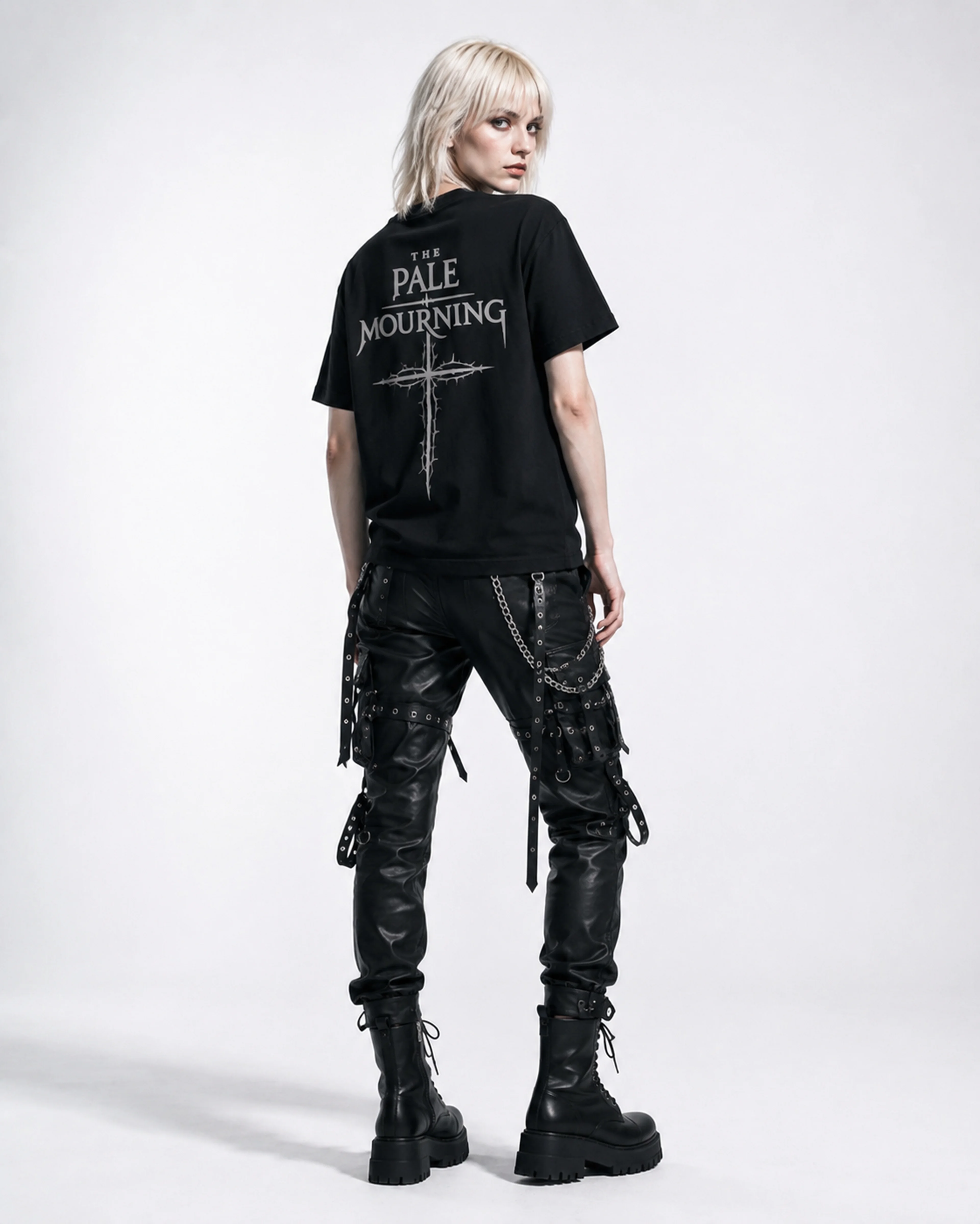 The Pale Mourning | T-Shirt: female model, back view