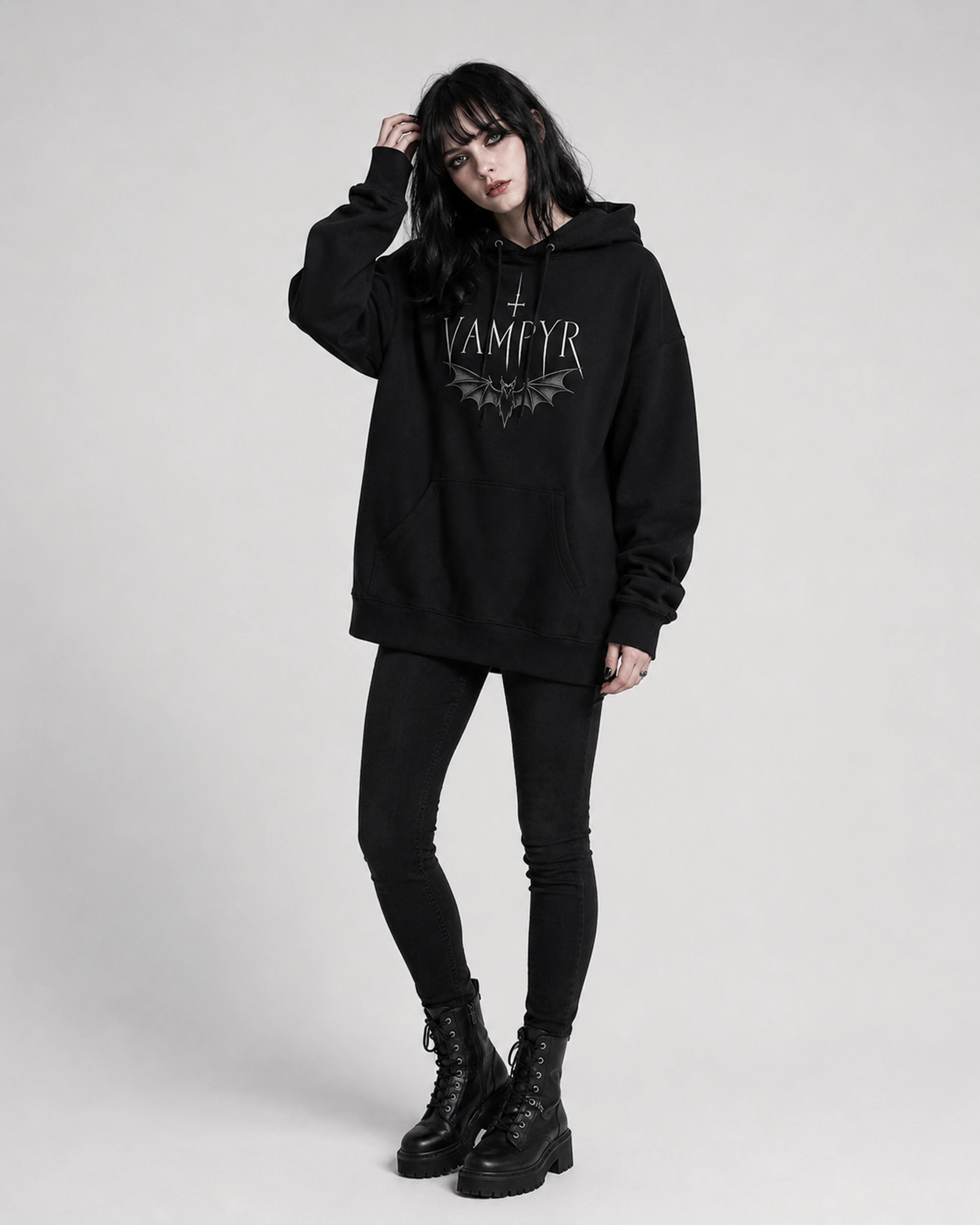 Vampyr | Hoodie: female model, three-quarter view