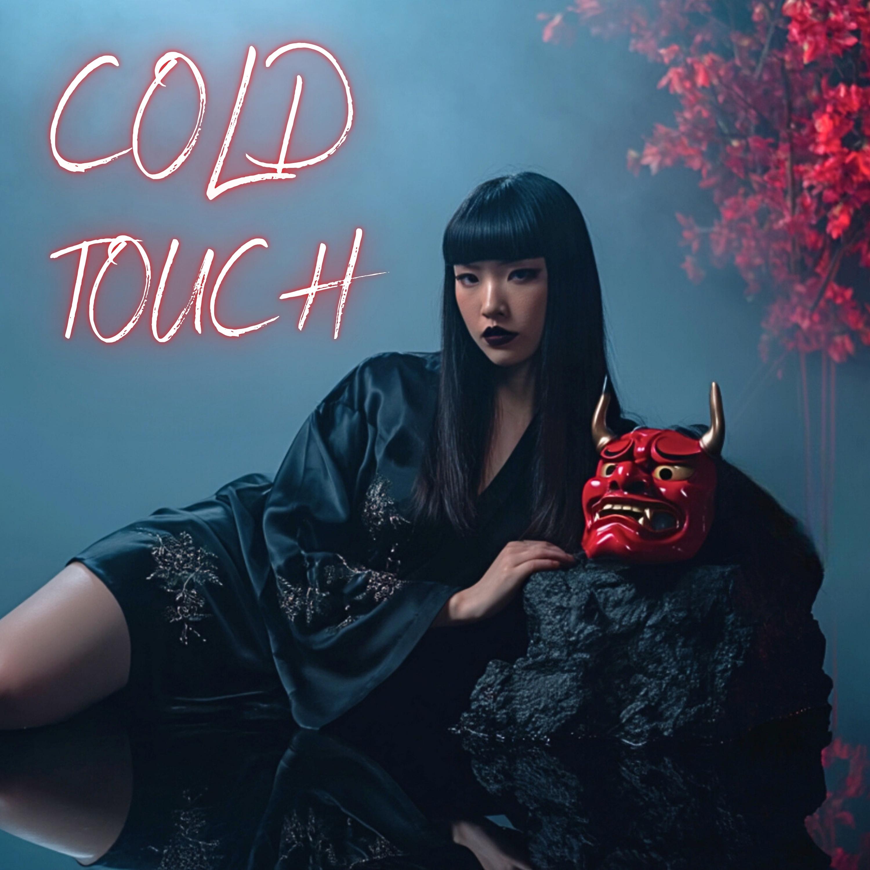Nocturnal Records summer editorial model in dark satin eveningwear with crimson accent